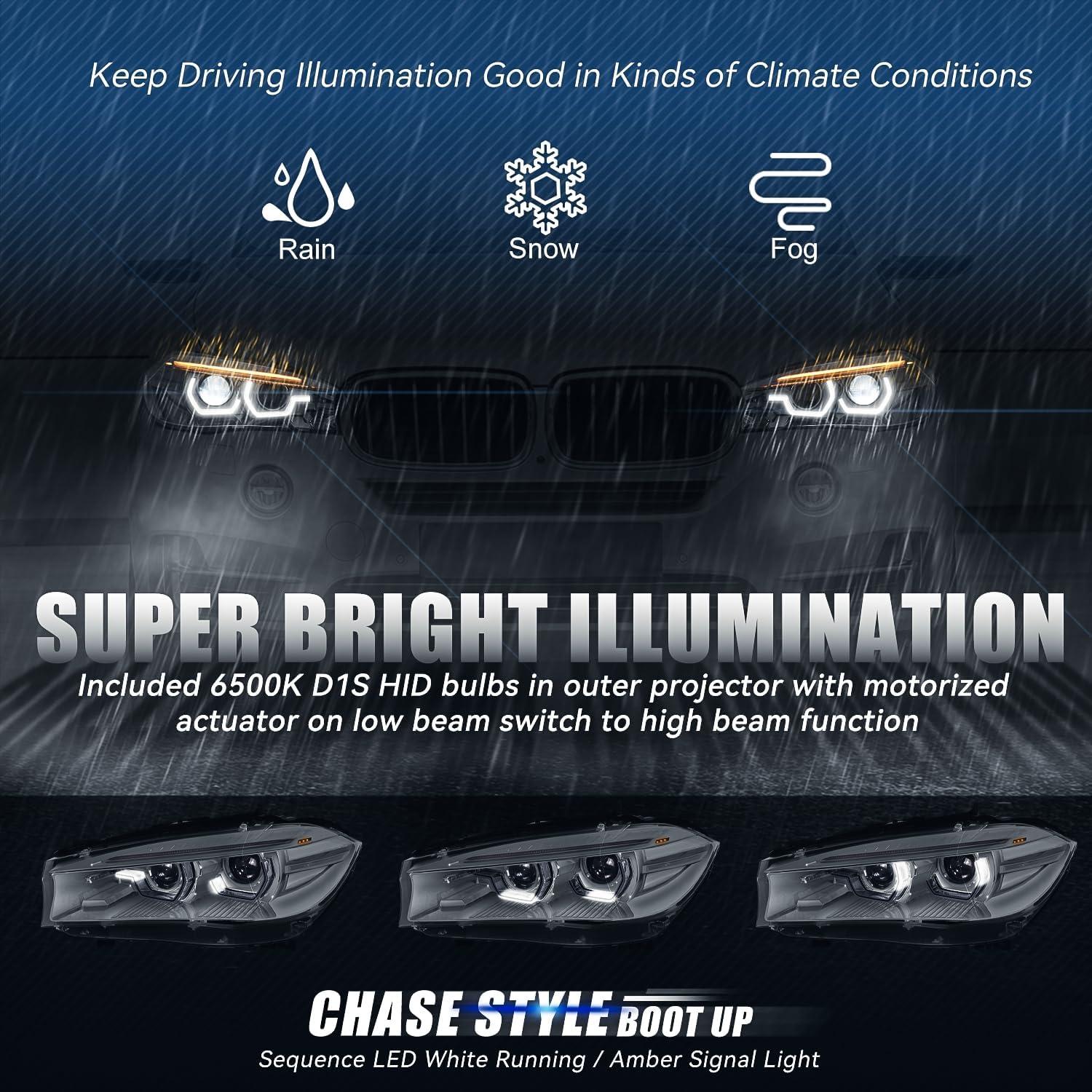 Faro HID Auto Dynasty para BMW X5 2014-2018, LED DRL U-Halo