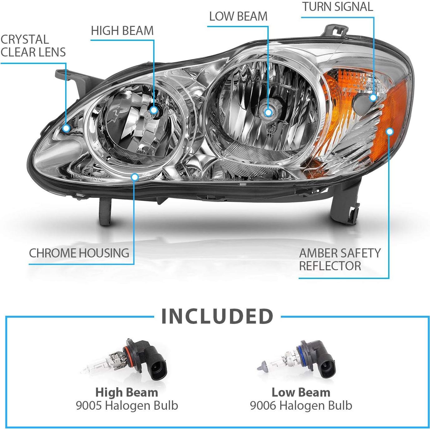 Faros Halógenos AmeriLite para Toyota Corolla 2003-2008