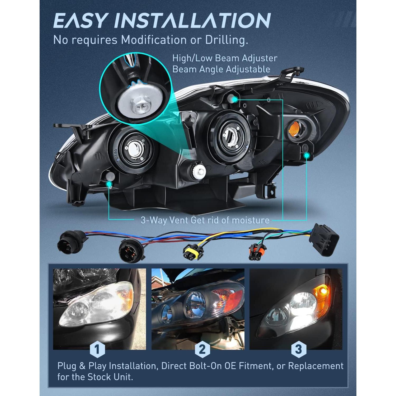 Faros Nilight para Toyota Corolla 2003-2008 Carcasa Negra