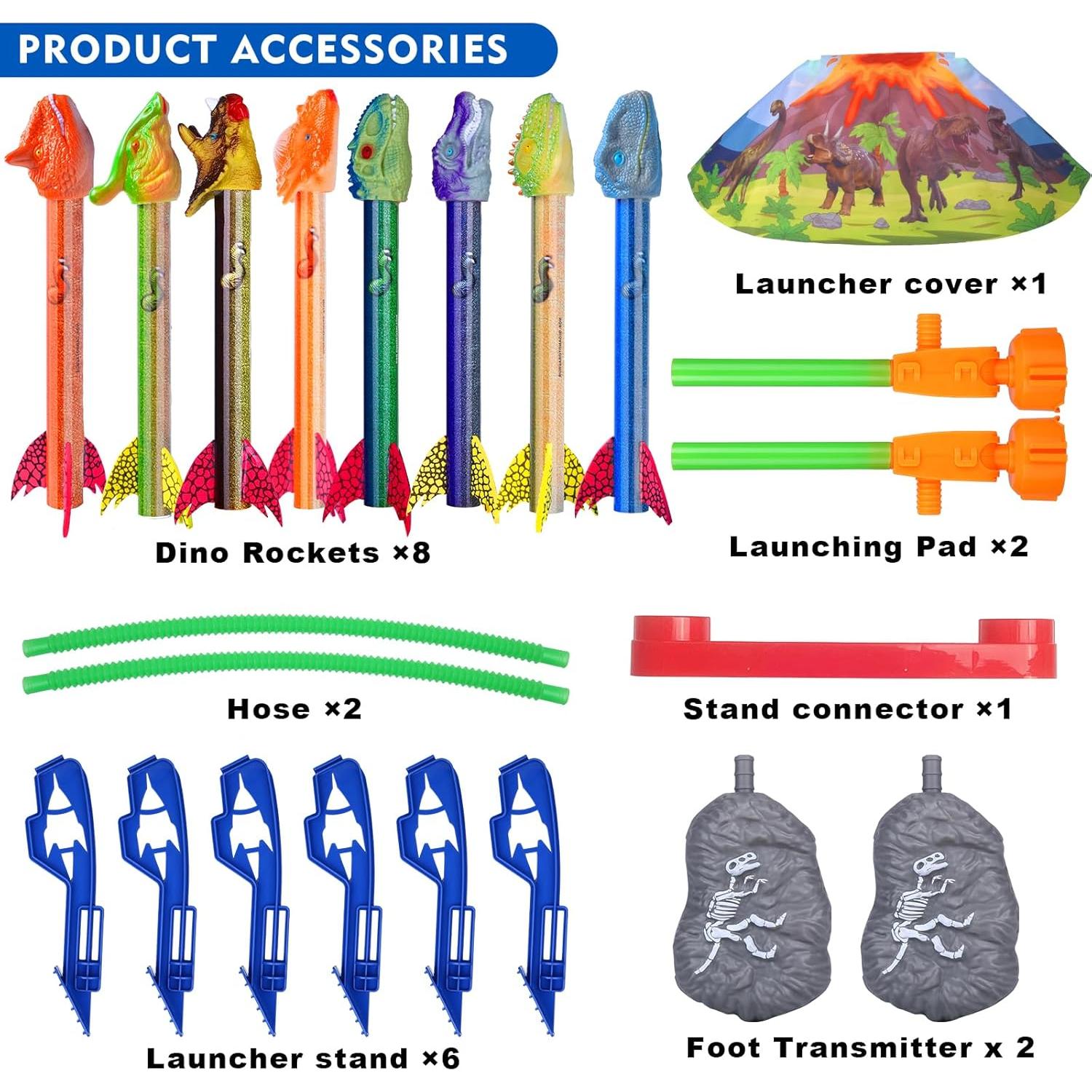Lanzador de Cohetes Gizzjoy Doble Dinosaurio 8 Cohetes 30,48 m