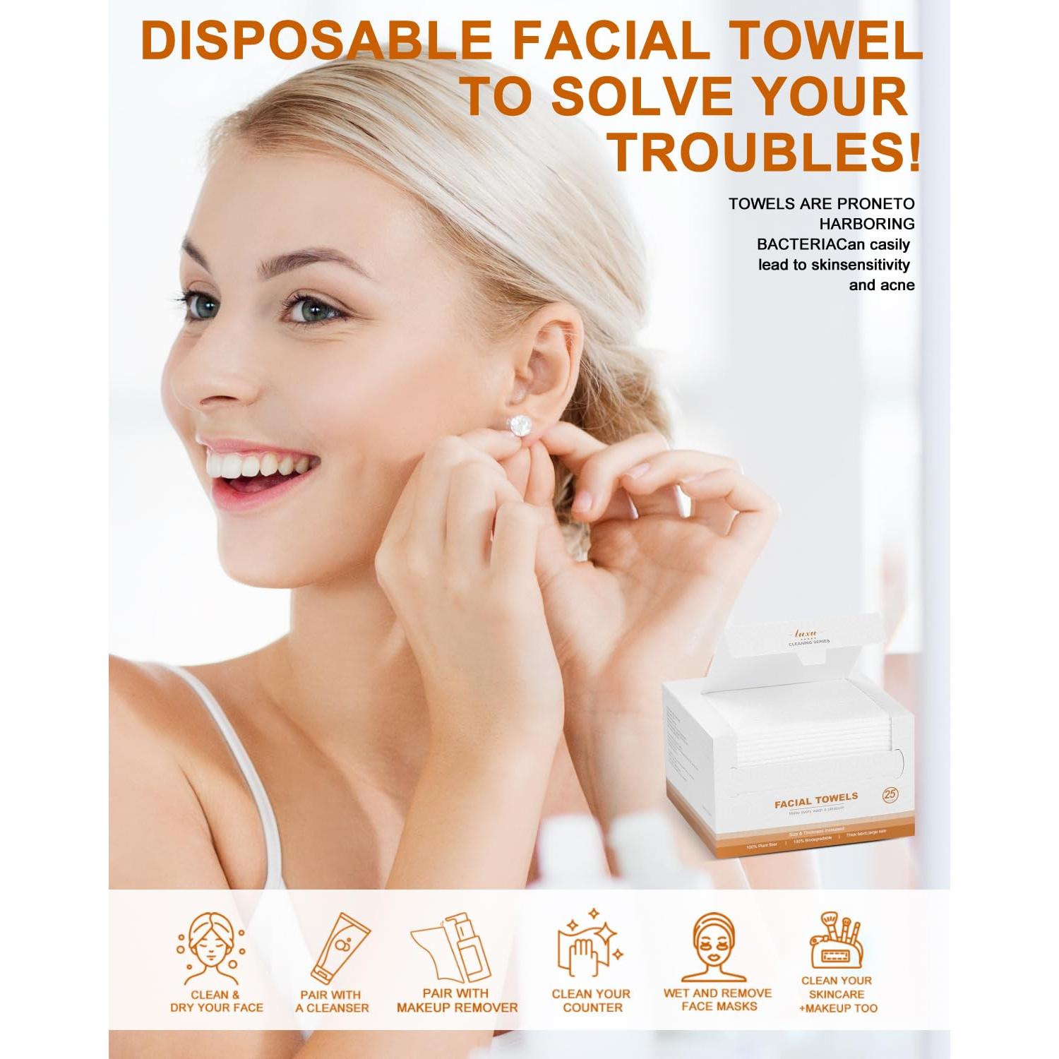 Toallas Faciales LUXU Desechables 25 Piezas Suaves y Gruesas