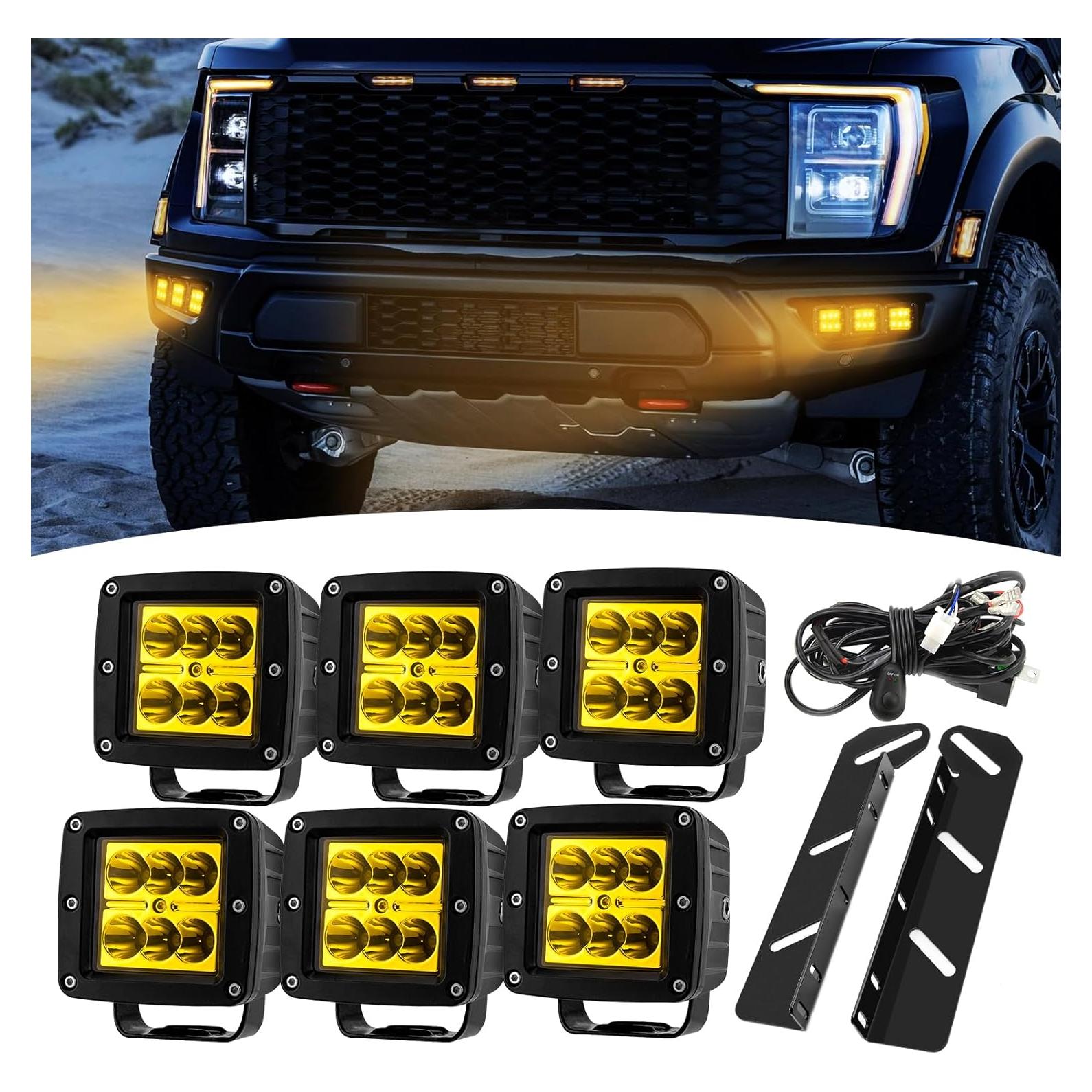 Cubo de Luz LED Ámbar Wsays 6x con Soporte para Ford F150 Raptor 2021-2024