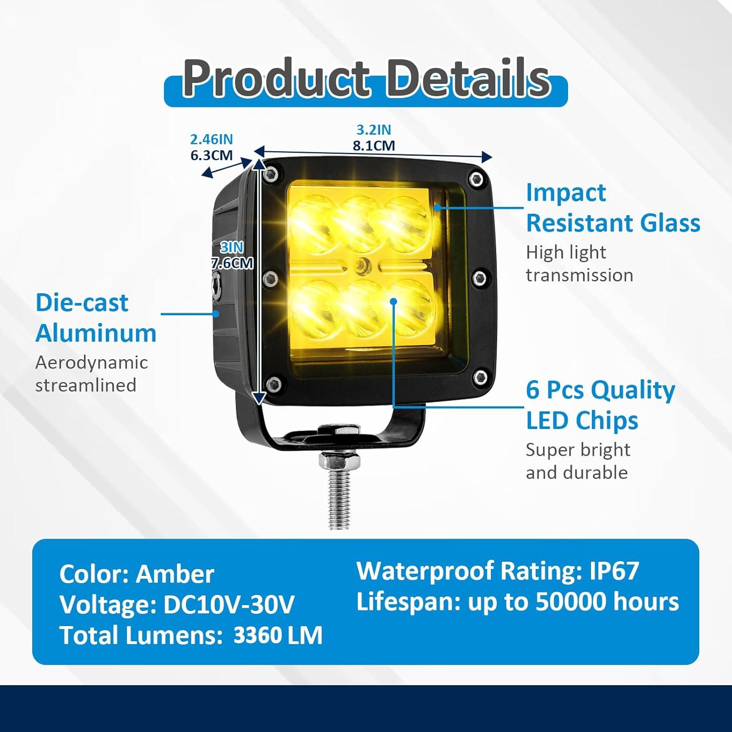 Cubo de Luz LED Ámbar Wsays 6x con Soporte para Ford F150 Raptor 2021-2024