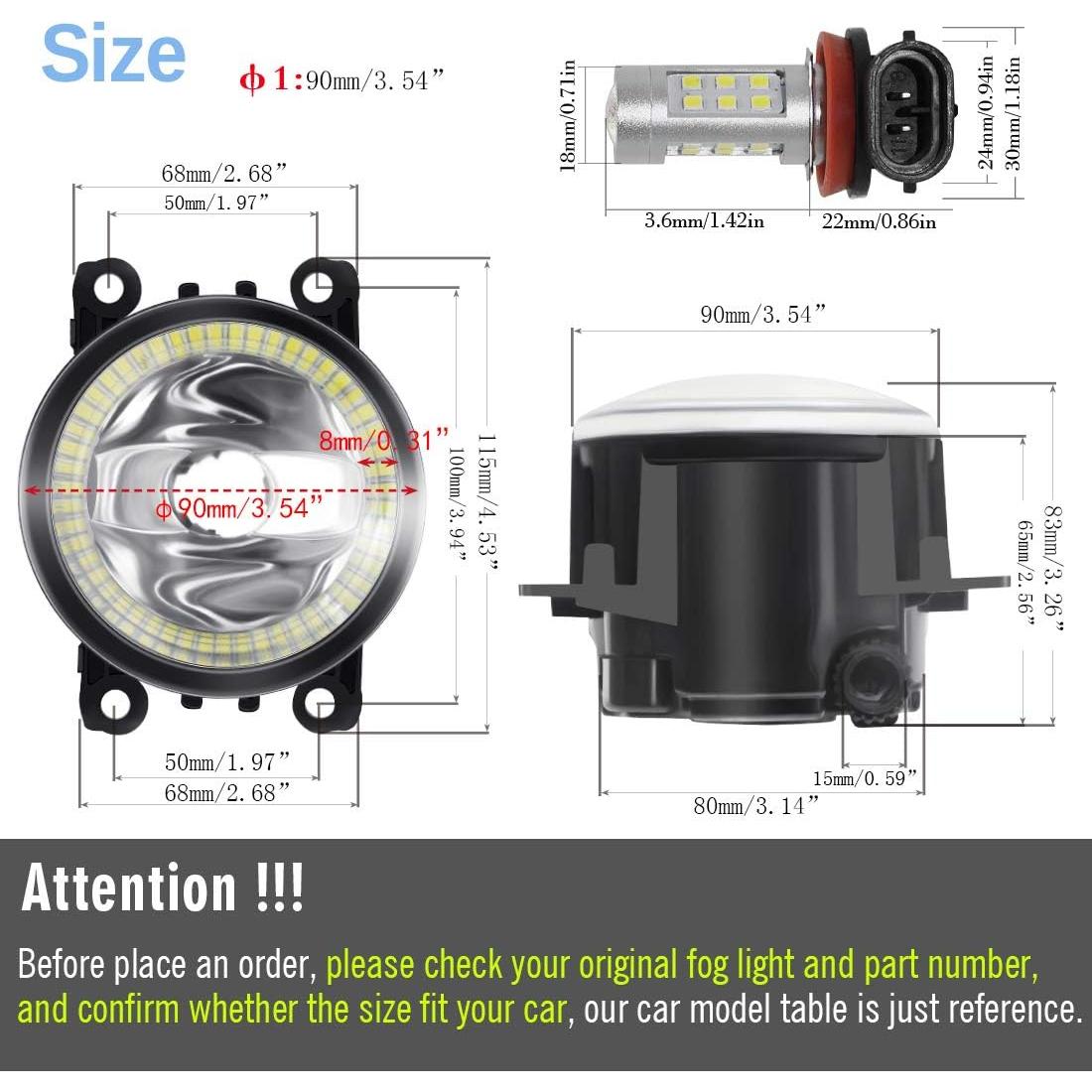 Luces de Niebla Cawanerl con Anillo Halo para Mitsubishi/Subaru