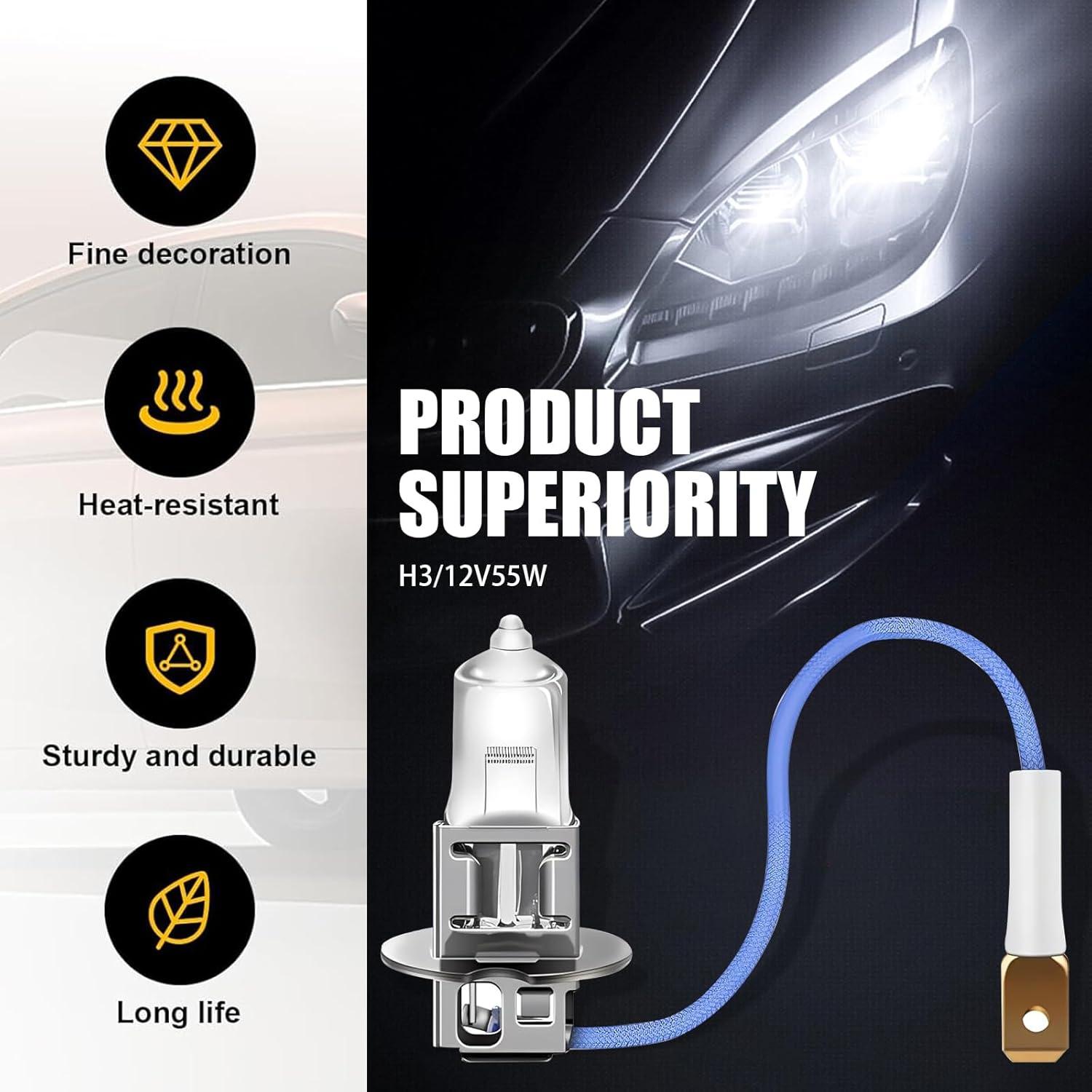 Pack 2 Bombillas Halógenas H3 Gseigvee 12V 55W Blanco