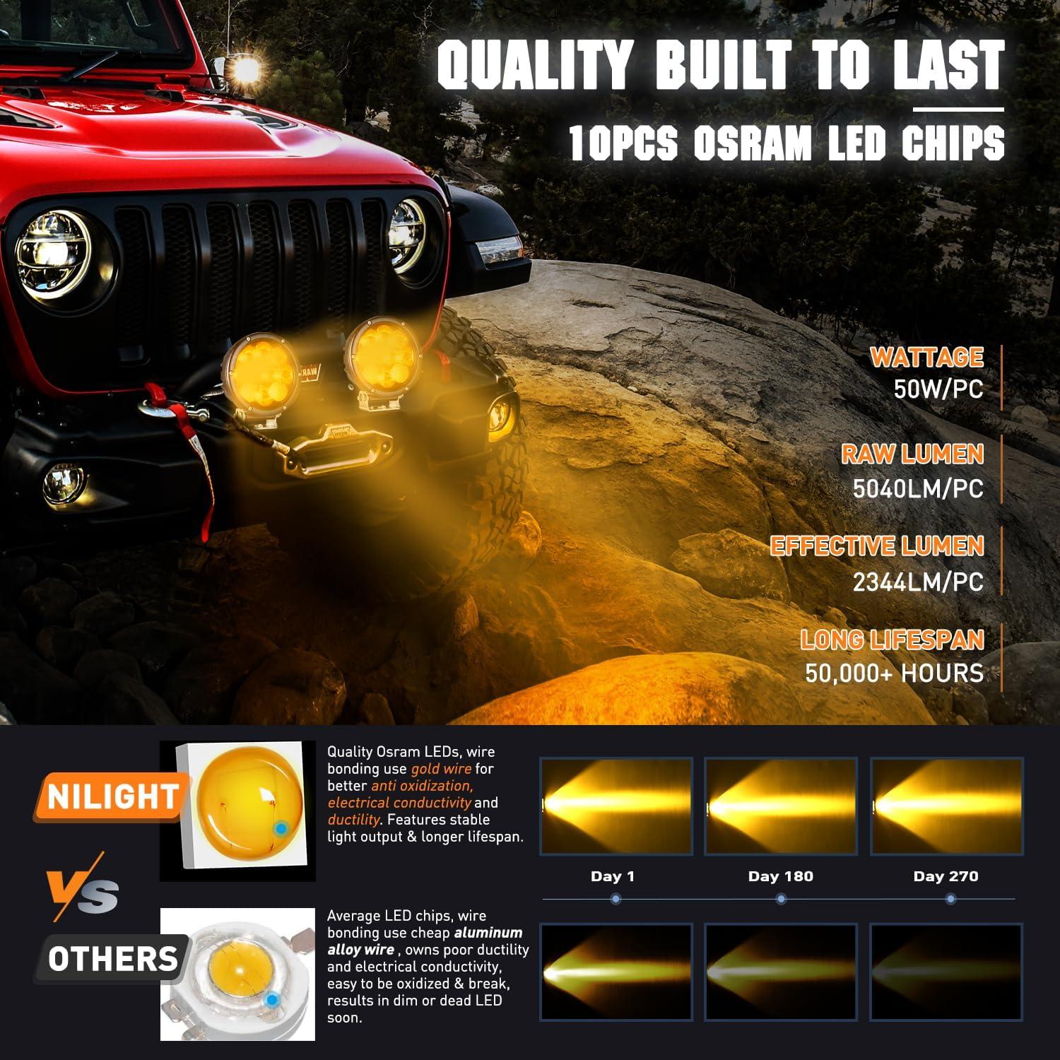 Luz LED de Conducción Nilight 50W Ámbar 5.7" IP68 Offroad