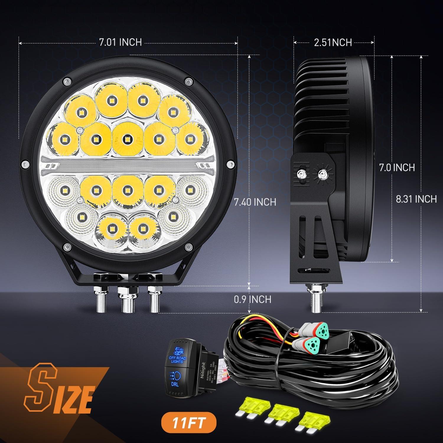 Luces LED Offroad Nilight 7 Pulgadas 90W DRL Ámbar 2PCS