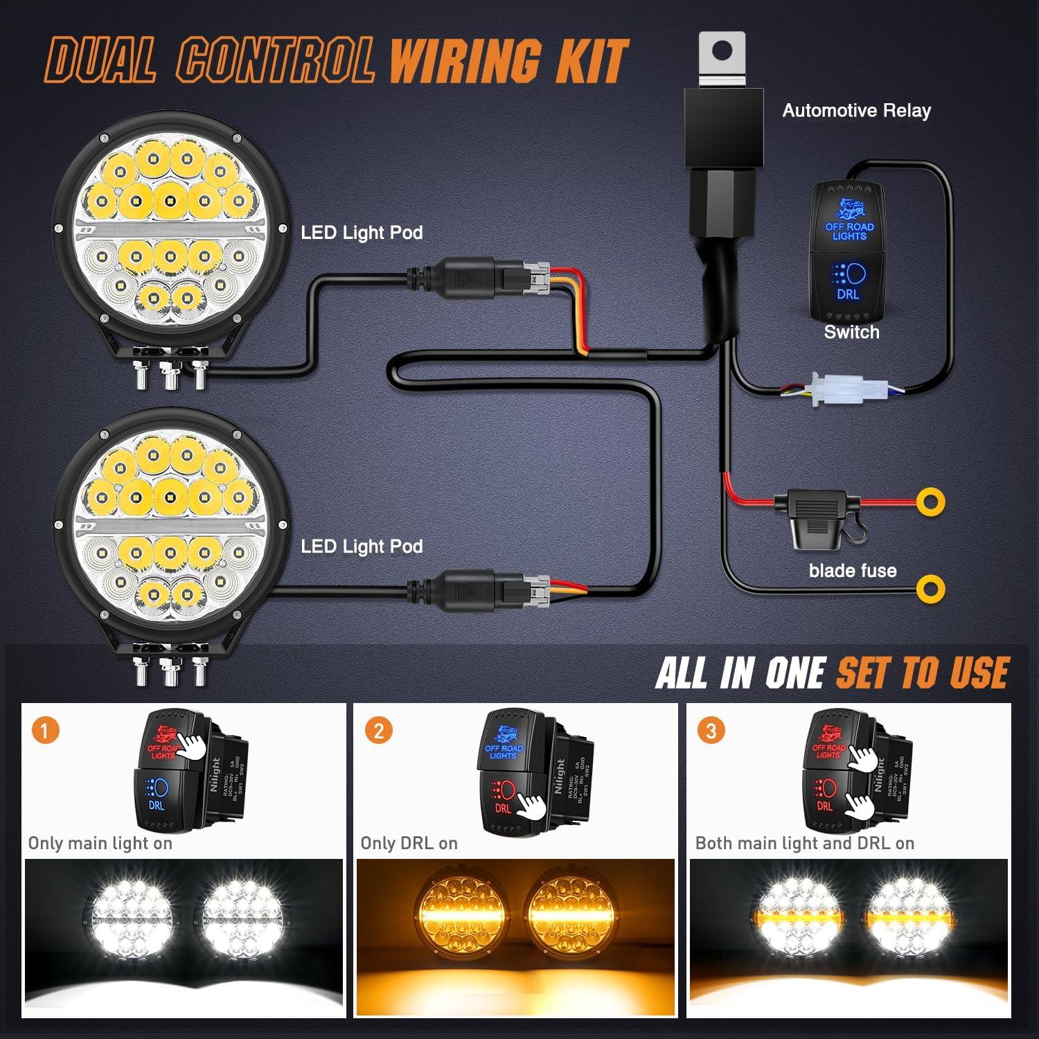 Luces LED Offroad Nilight 7 Pulgadas 90W DRL Ámbar 2PCS