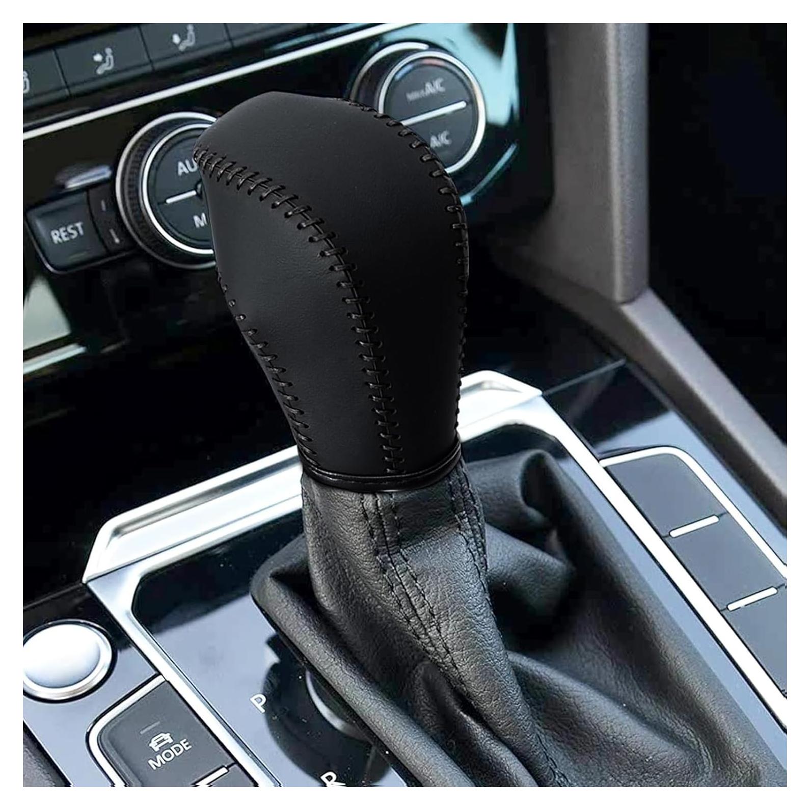 Cubierta de pomo de cambio AICARS de cuero negro para Volkswagen