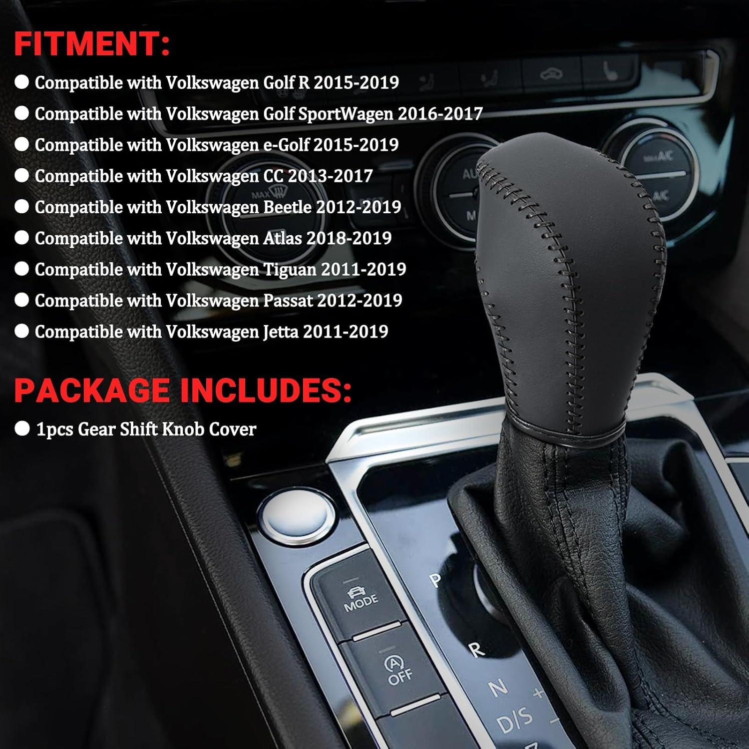 Cubierta de pomo de cambio AICARS de cuero negro para Volkswagen