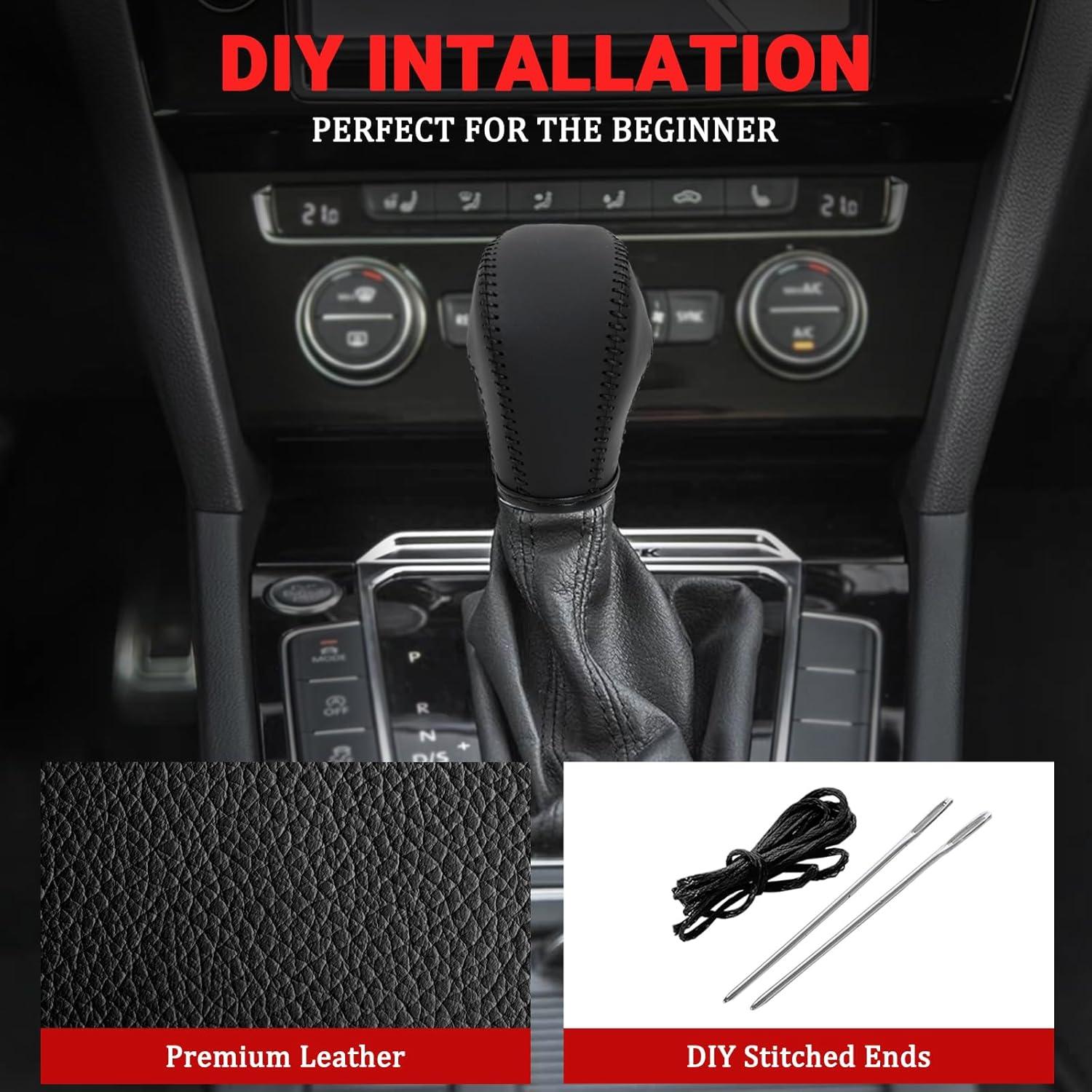 Cubierta de pomo de cambio AICARS de cuero negro para Volkswagen