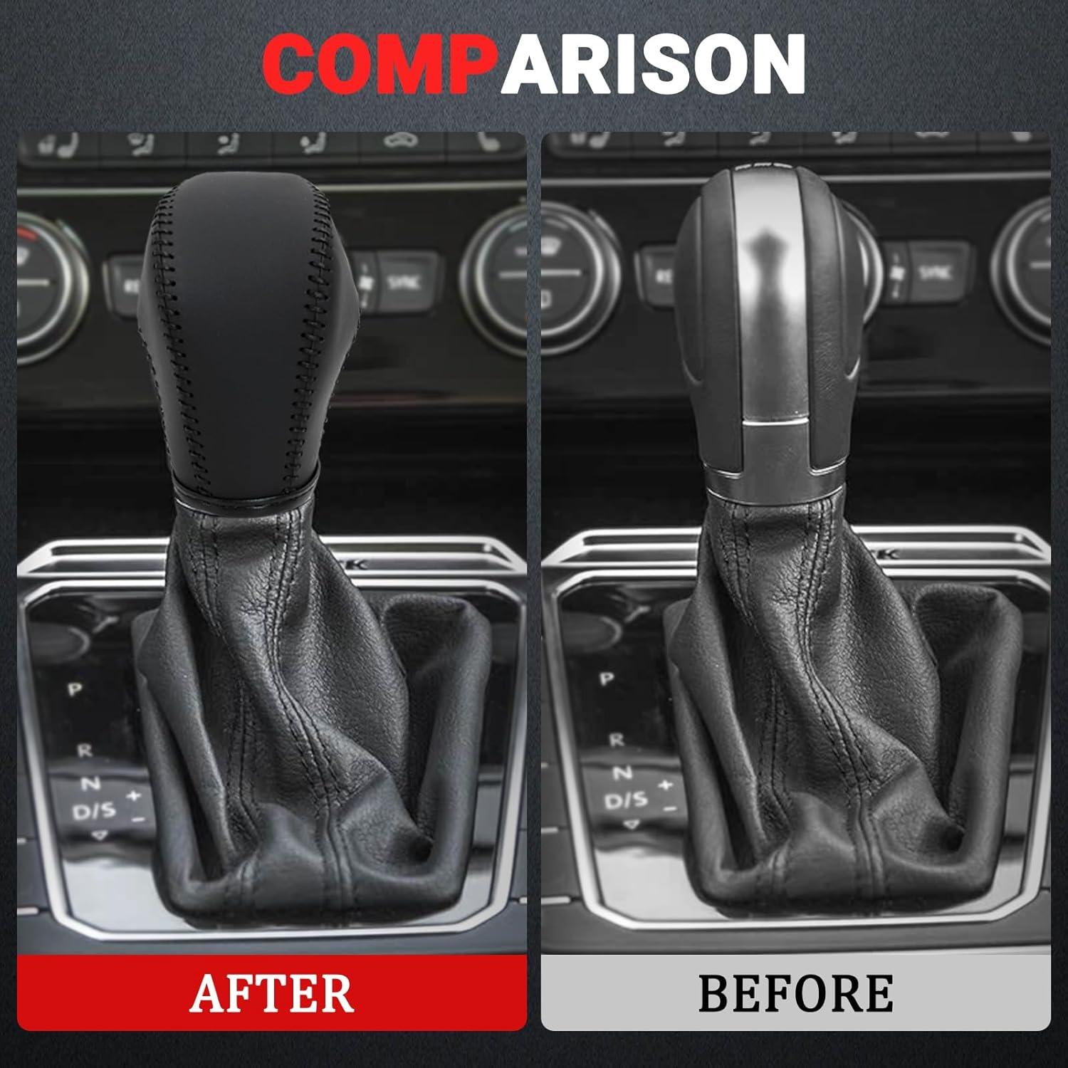 Cubierta de pomo de cambio AICARS de cuero negro para Volkswagen