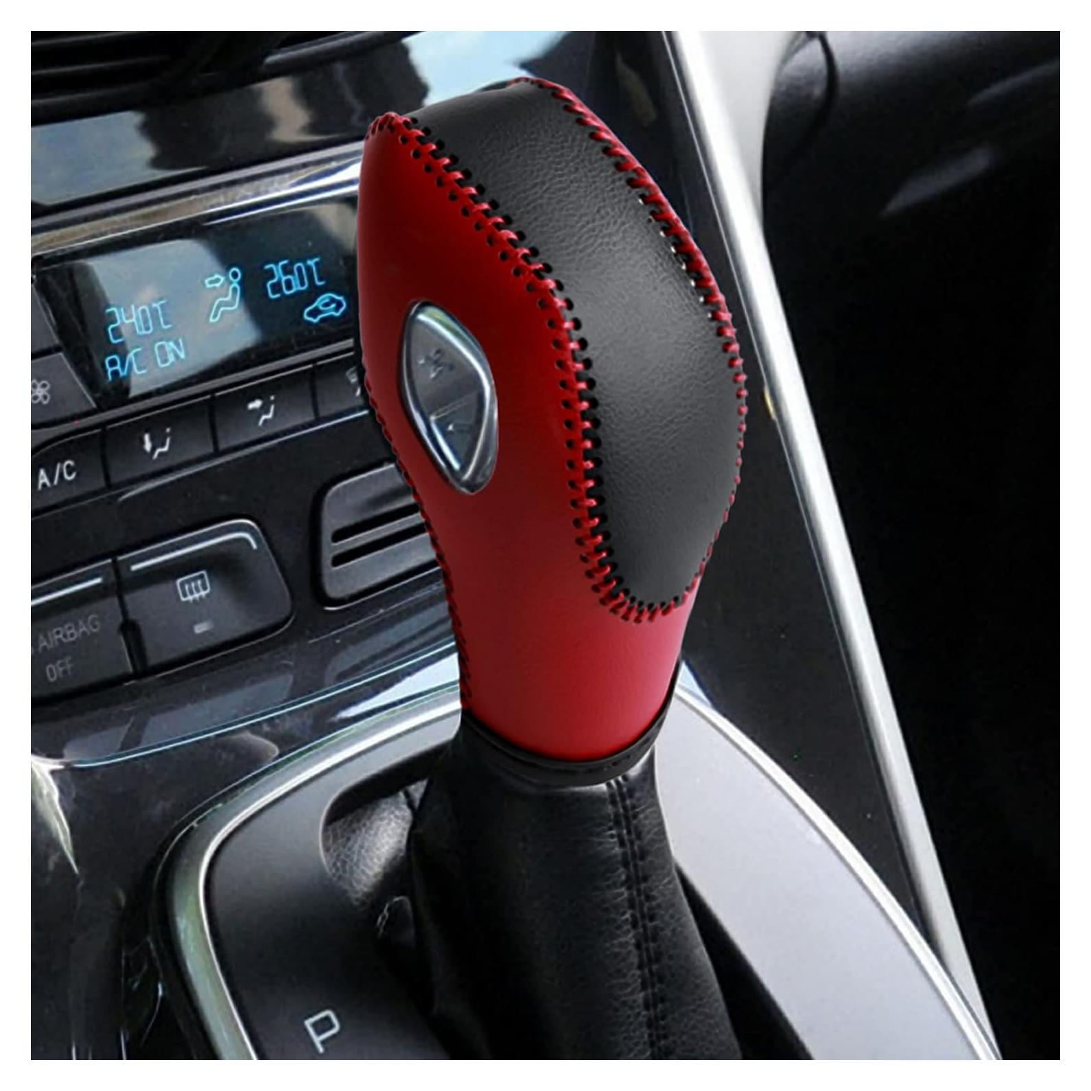 Cubierta de pomo de cambio AICARS cuero negro con costuras rojas