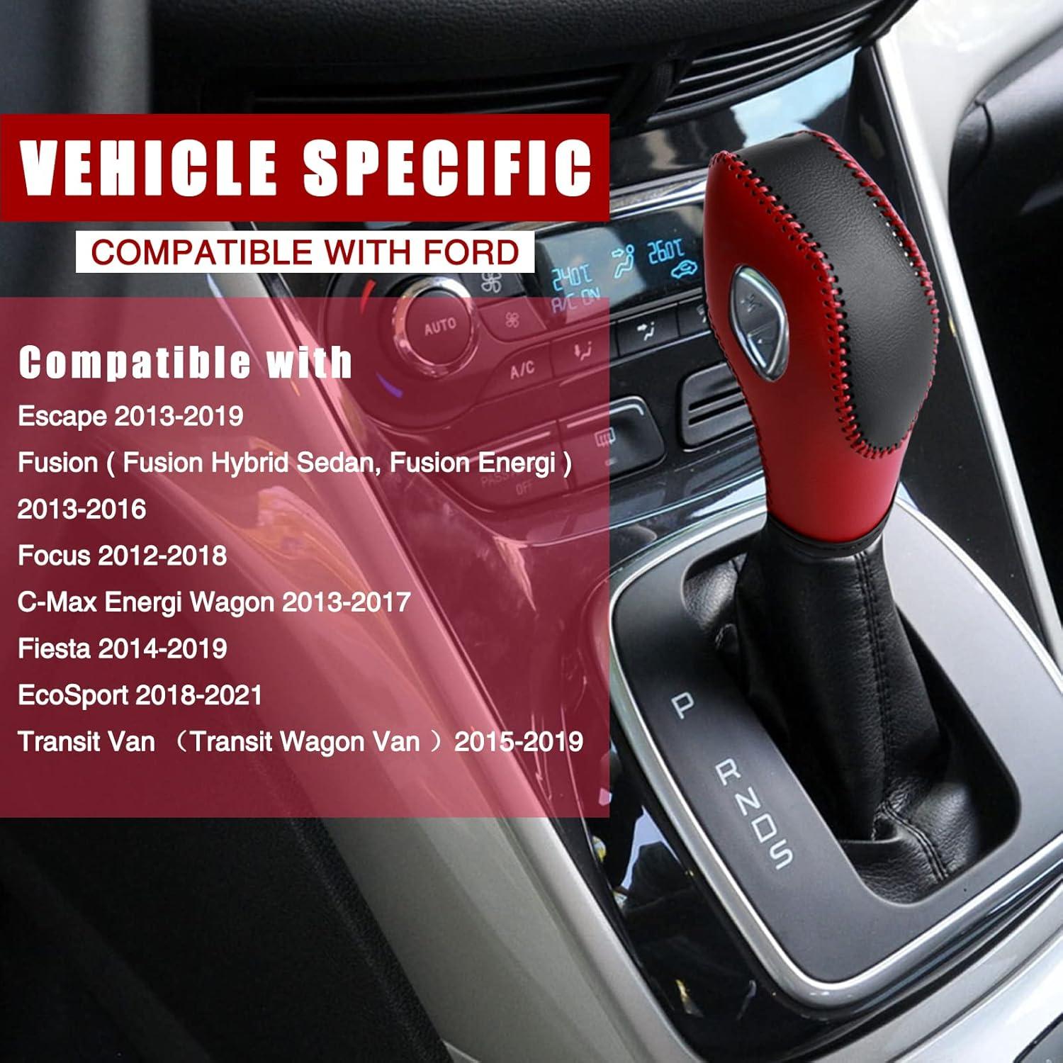 Cubierta de pomo de cambio AICARS cuero negro con costuras rojas