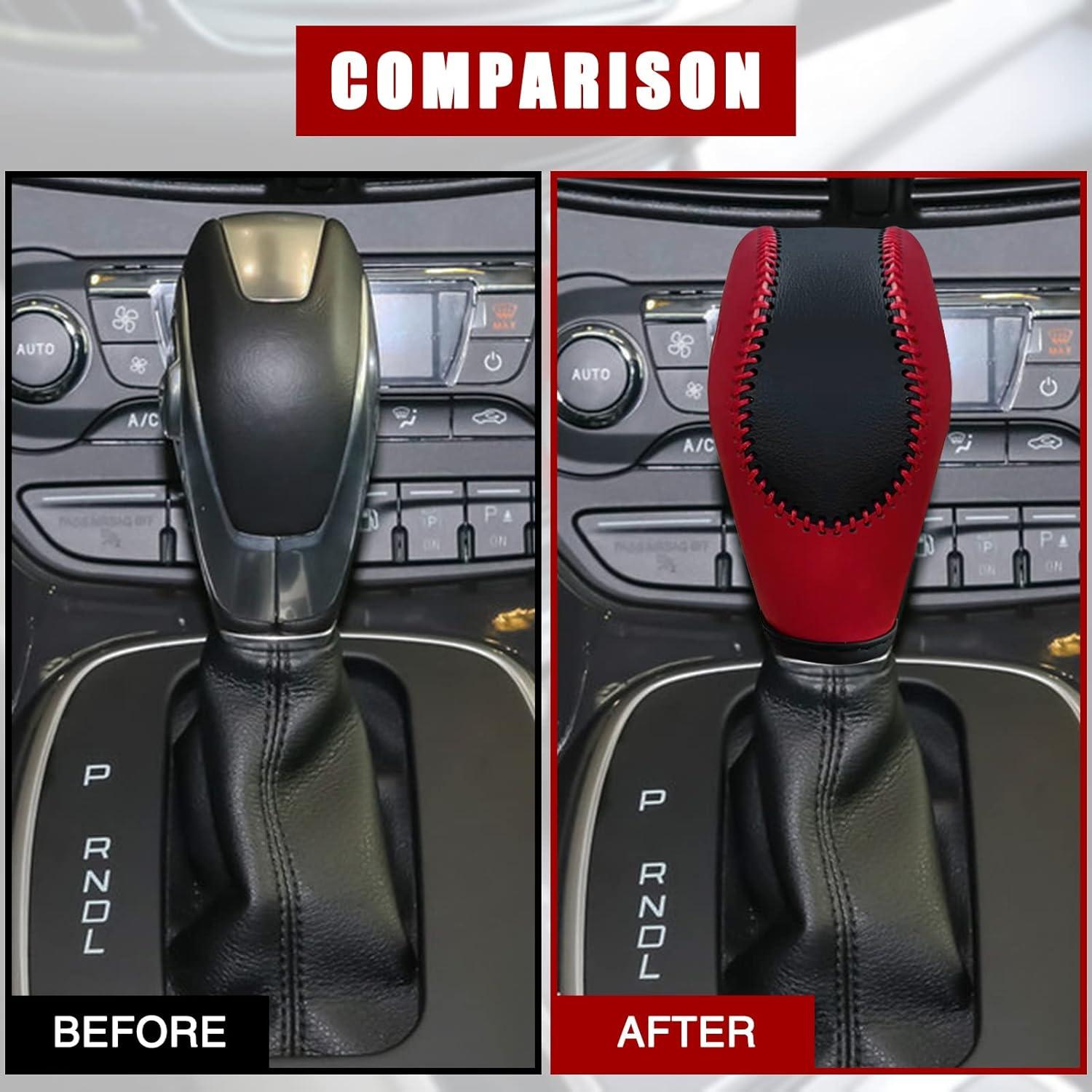 Cubierta de pomo de cambio AICARS cuero negro con costuras rojas