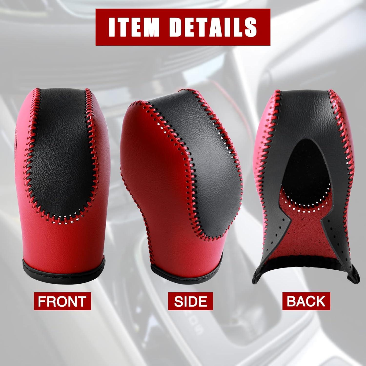 Cubierta de pomo de cambio AICARS cuero negro con costuras rojas