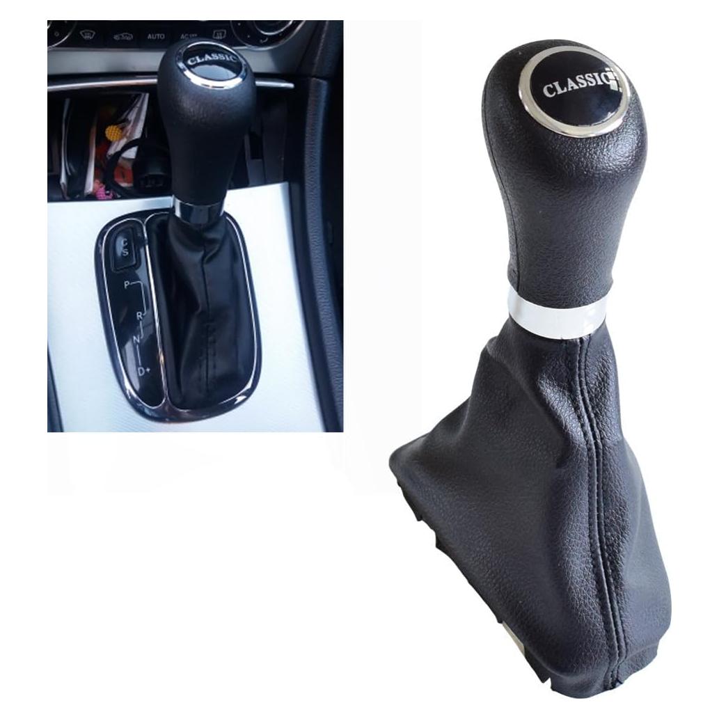 Automatic Gear Shift Knob Lever with Gaiter Boot Leather Cover for Mercedes-Ben-z C Class W203 W209 Classic Avantgarde Elegance (Classic)