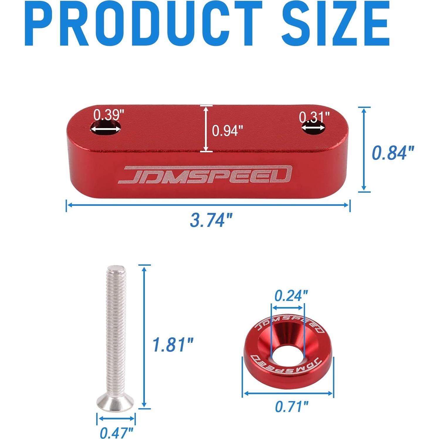 Espaciador de Capó JDMSPEED Anodizado Rojo 1.9 cm Honda Acura