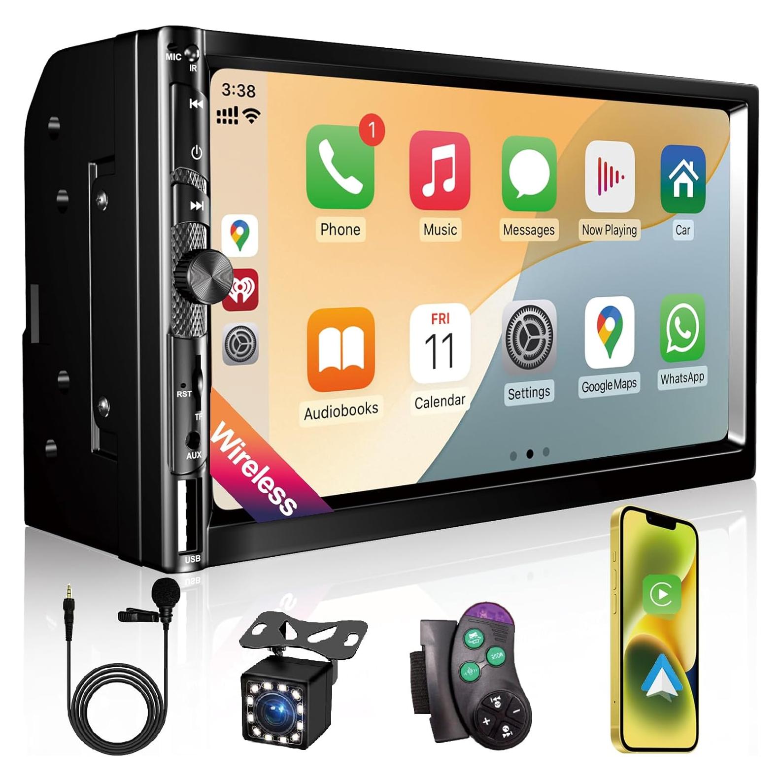 Estéreo Doble Din Nideocion 7" con Apple CarPlay y Bluetooth 5.2