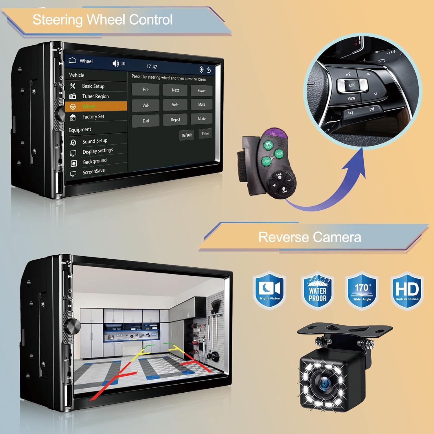 Estéreo Doble Din Nideocion 7" con Apple CarPlay y Bluetooth 5.2