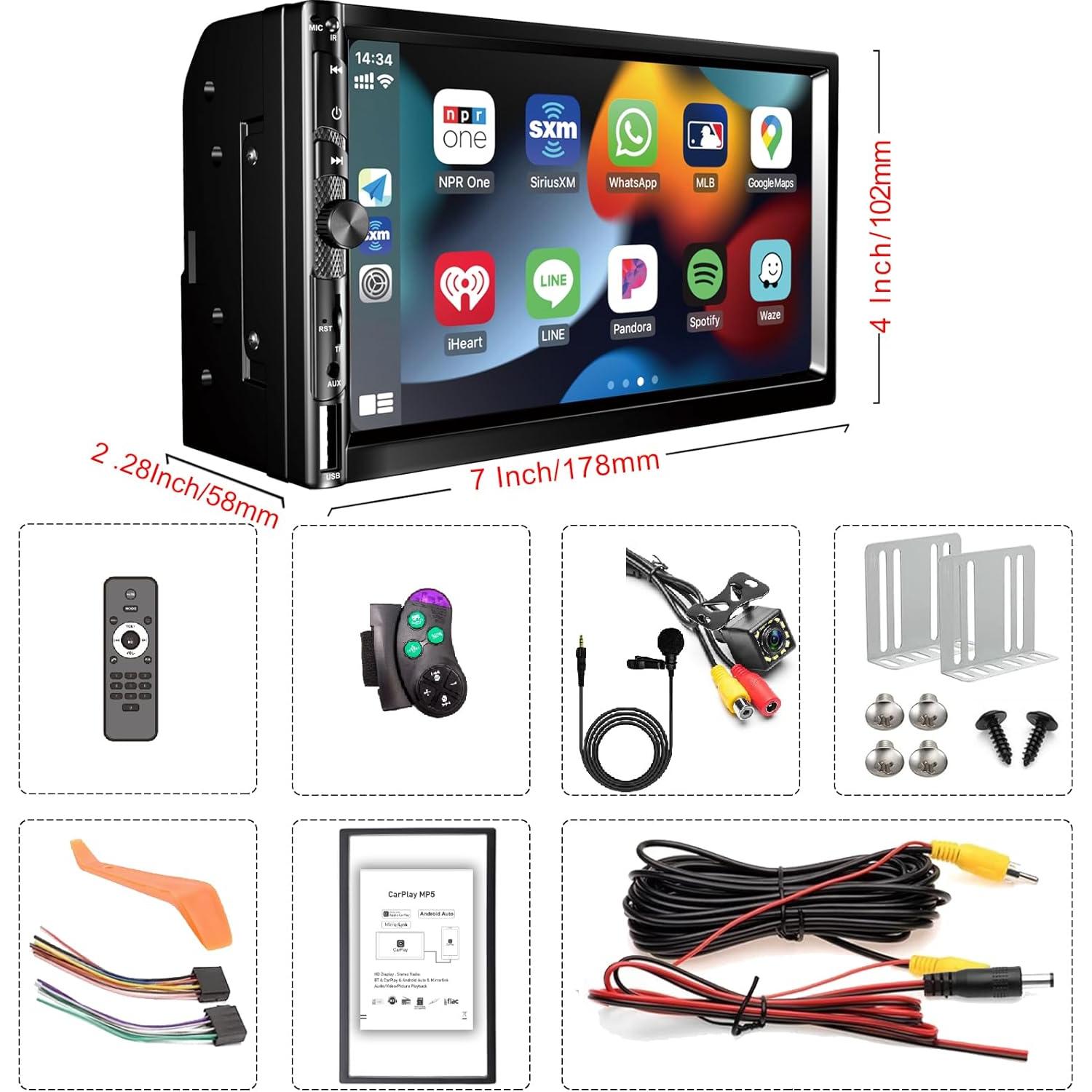 Estéreo Doble Din Nideocion 7" con Apple CarPlay y Bluetooth 5.2