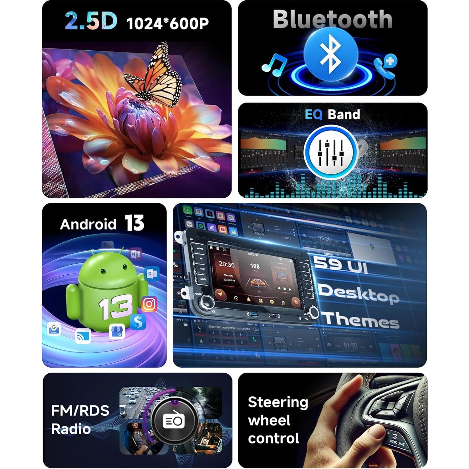 Estéreo de Coche Android 7" 2+64G para VW Jetta Golf Passat