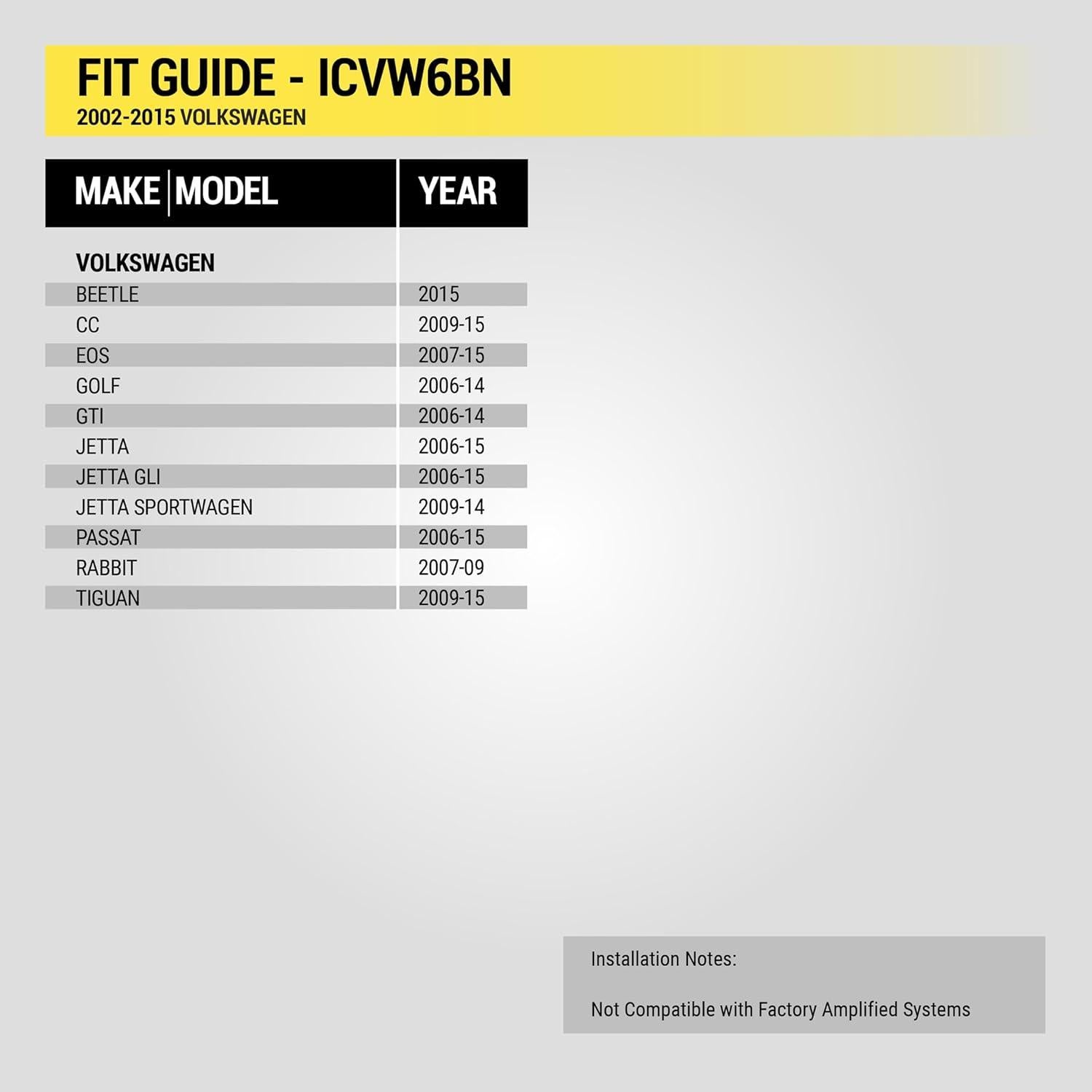 Kit de Instalación Completo Scosche ICVW6BN para Volkswagen 2002-15