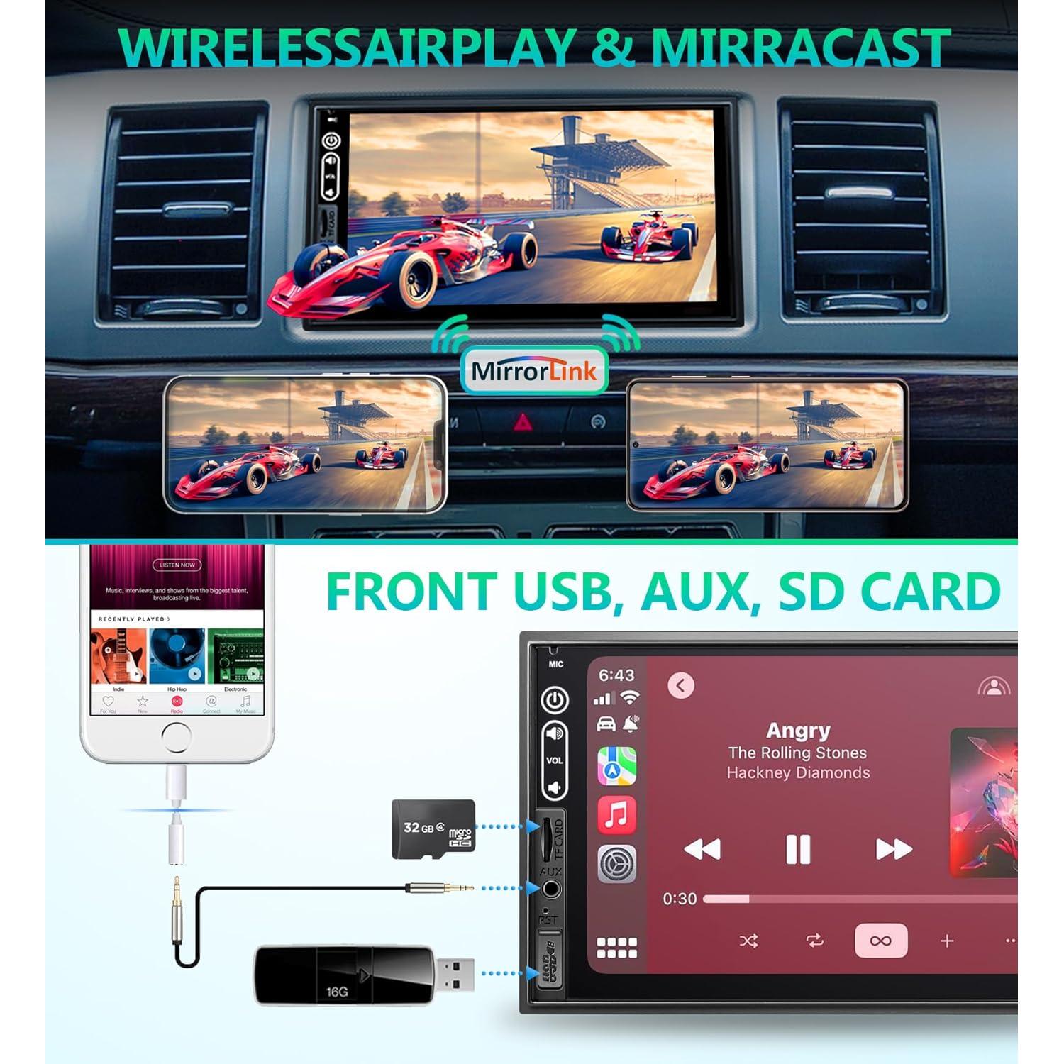 Estéreo de Coche Doble Din Corehan 7" Bluetooth CarPlay Android Auto