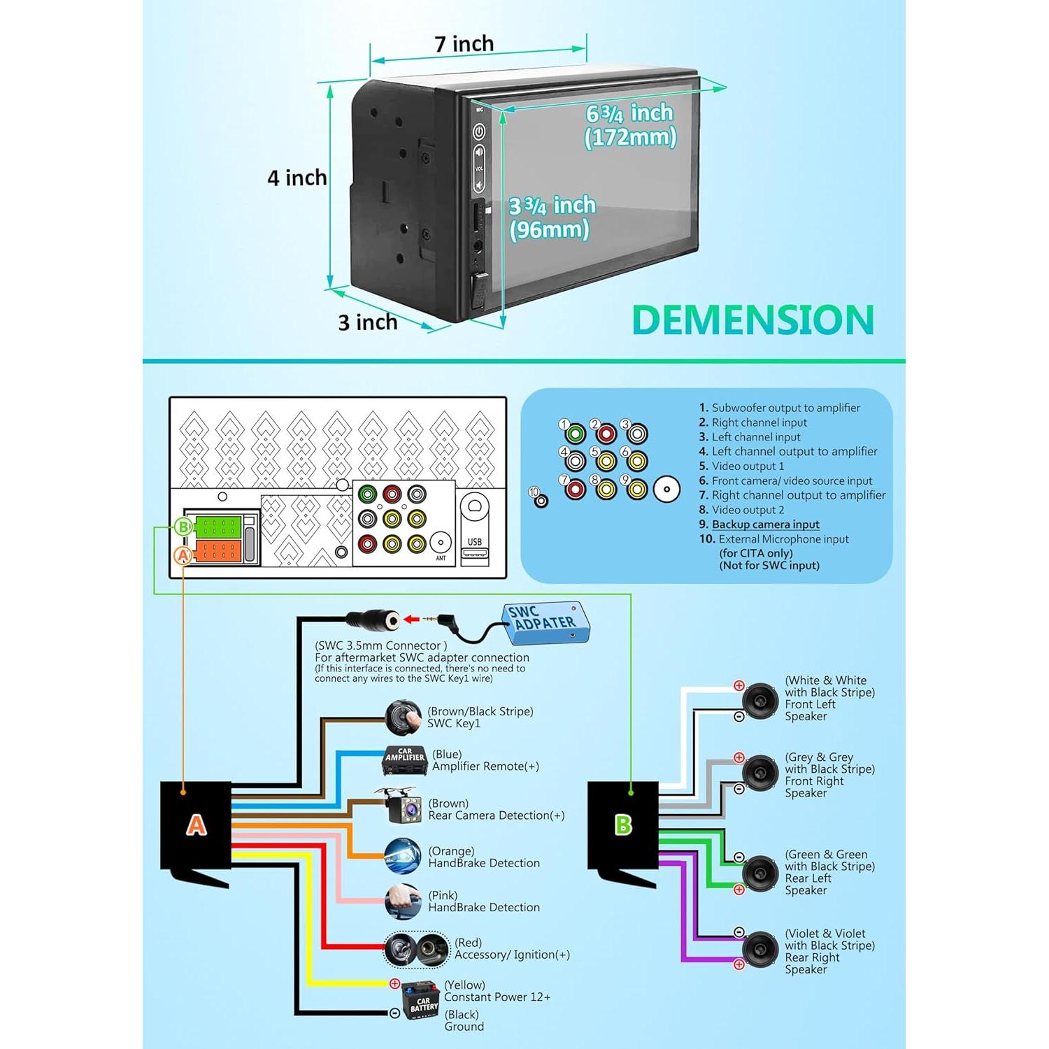 Estéreo de Coche Doble Din Corehan 7" Bluetooth CarPlay Android Auto