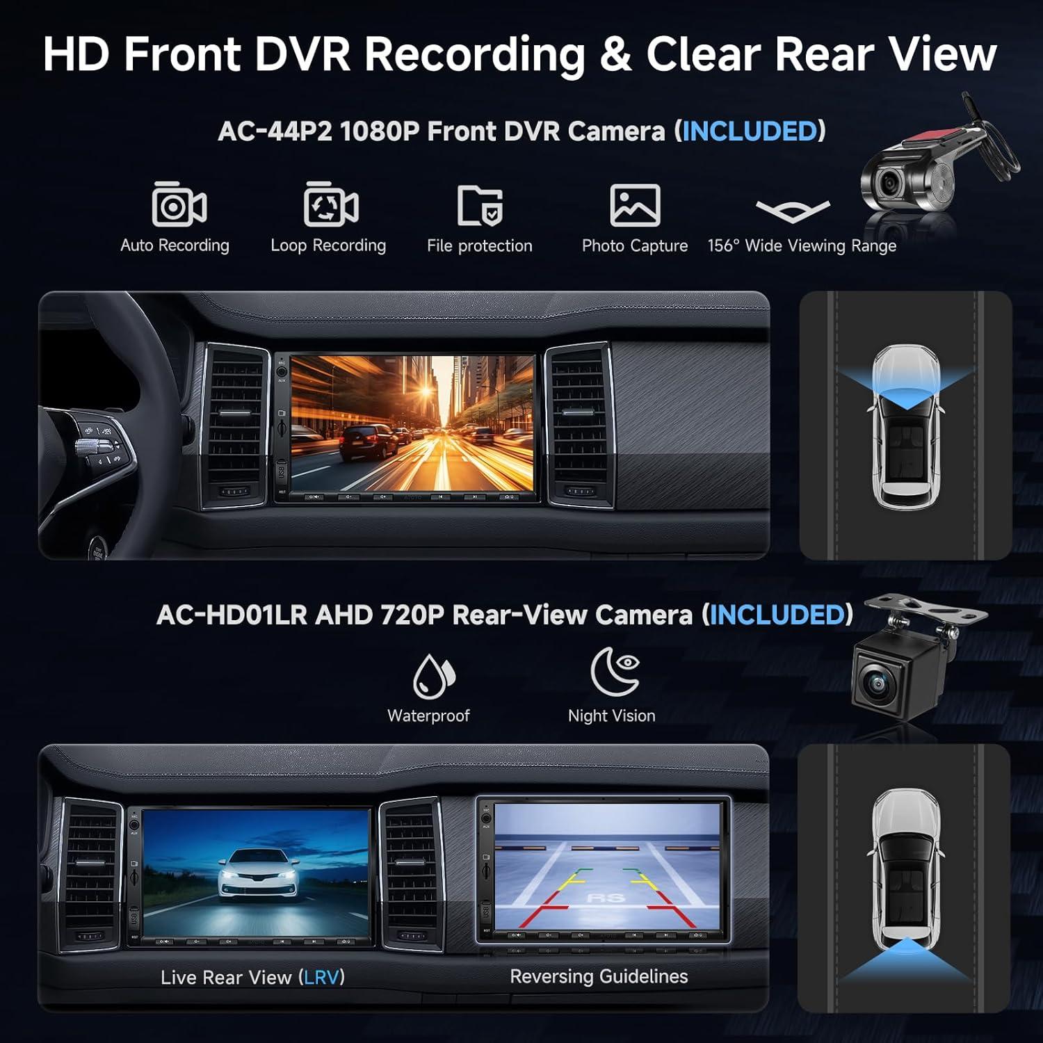 Estéreo Doble Din Android A5L 7" 2+32GB con Cámaras 1080P