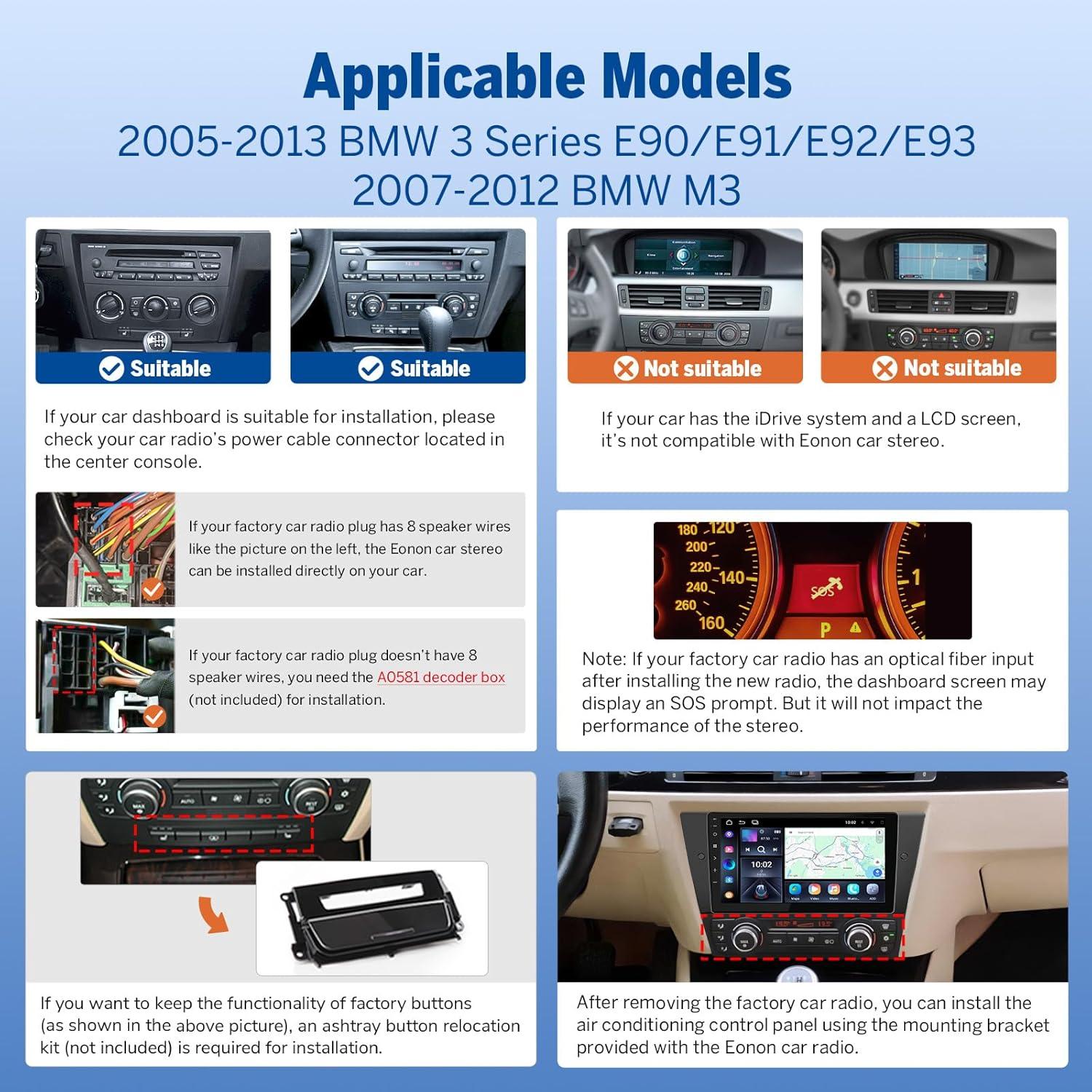 Estéreo de coche Eonon E90X7 Android 14 9" CarPlay BMW 2005-2013