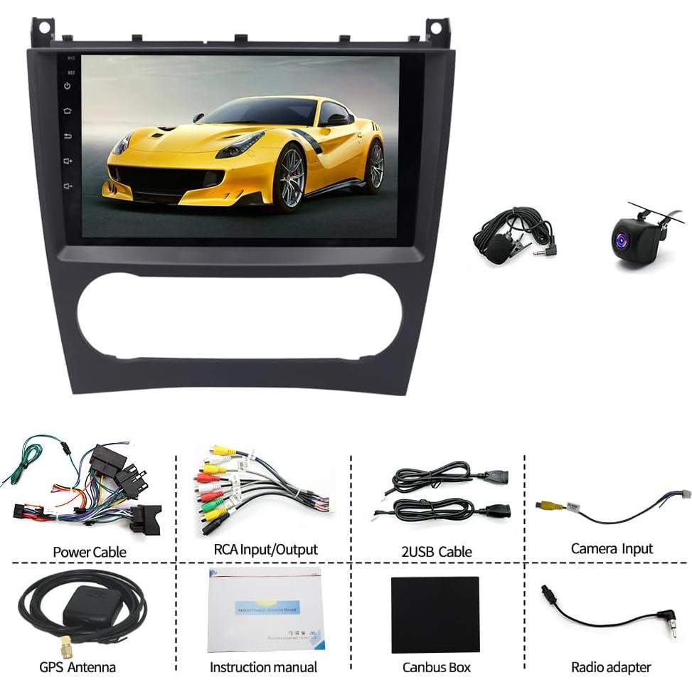Estéreo de Coche Android 14 9" para Mercedes Clase C W203