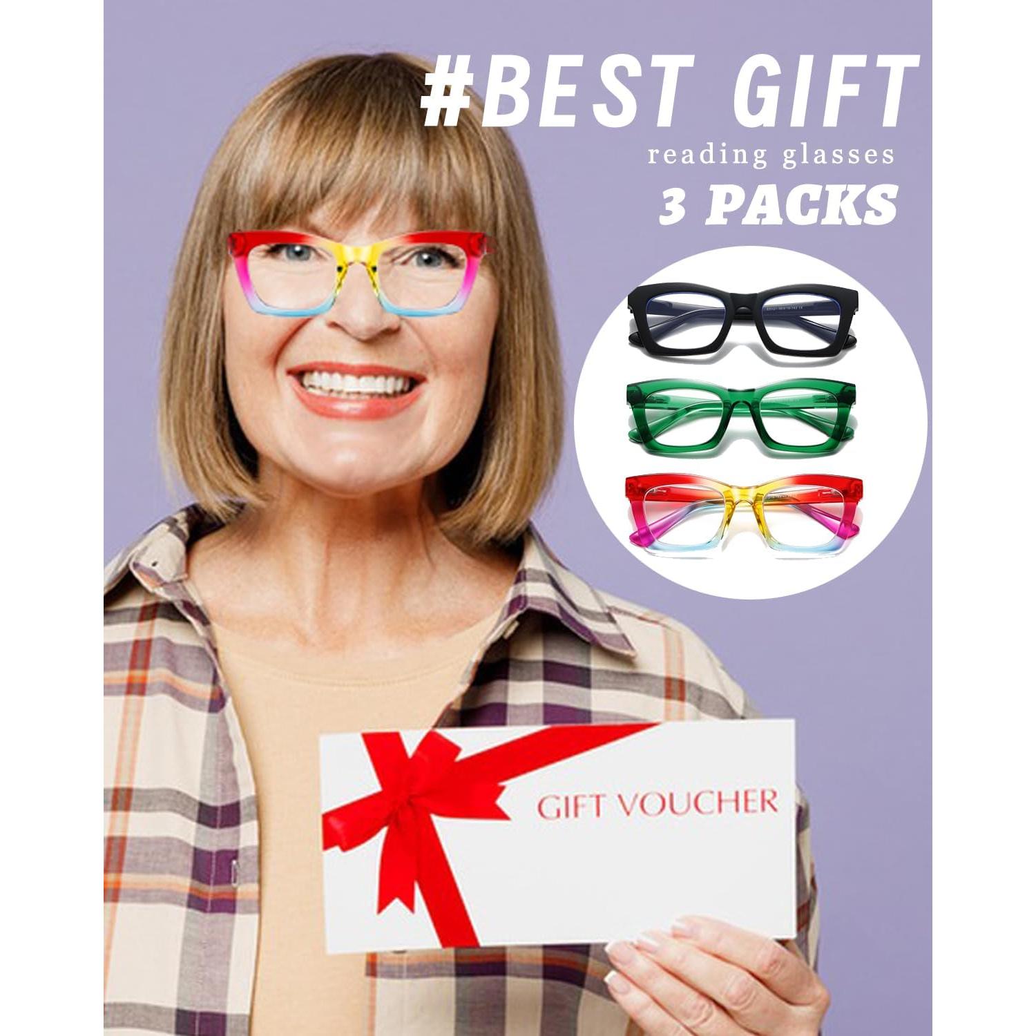 Gafas de Lectura Hubeye 3 Pack +1.25 Luz Azul Cuadradas