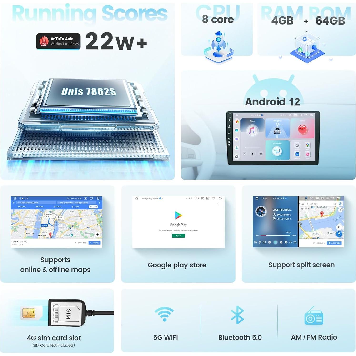 Estéreo de Coche Roadanvi X12 para Subaru Forester y WRX 2016-2021, 9" QLED, Carplay, Android Auto, GPS 4G LTE