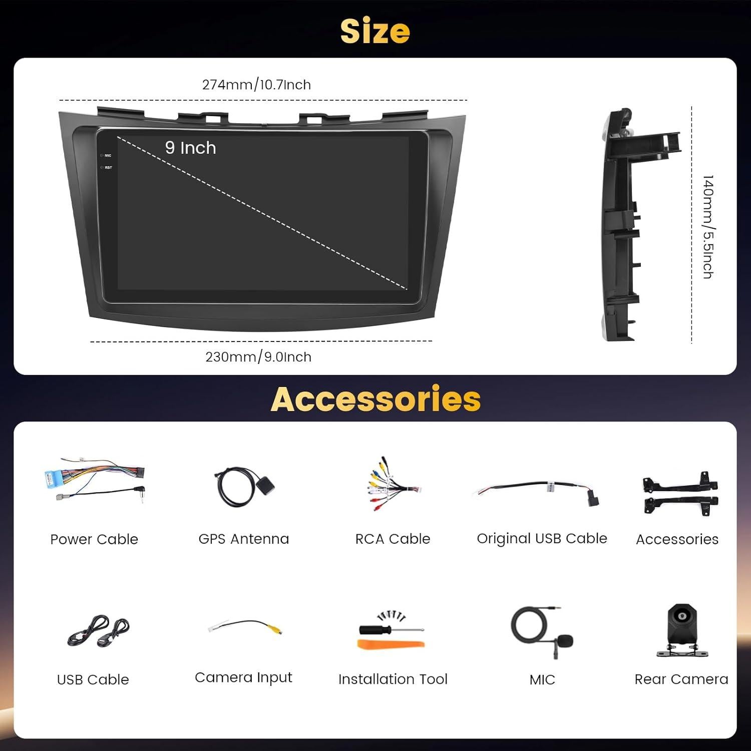 Estéreo de Coche Fuluku 4+64GB Android 9" para Suzuki Swift 2011-2017