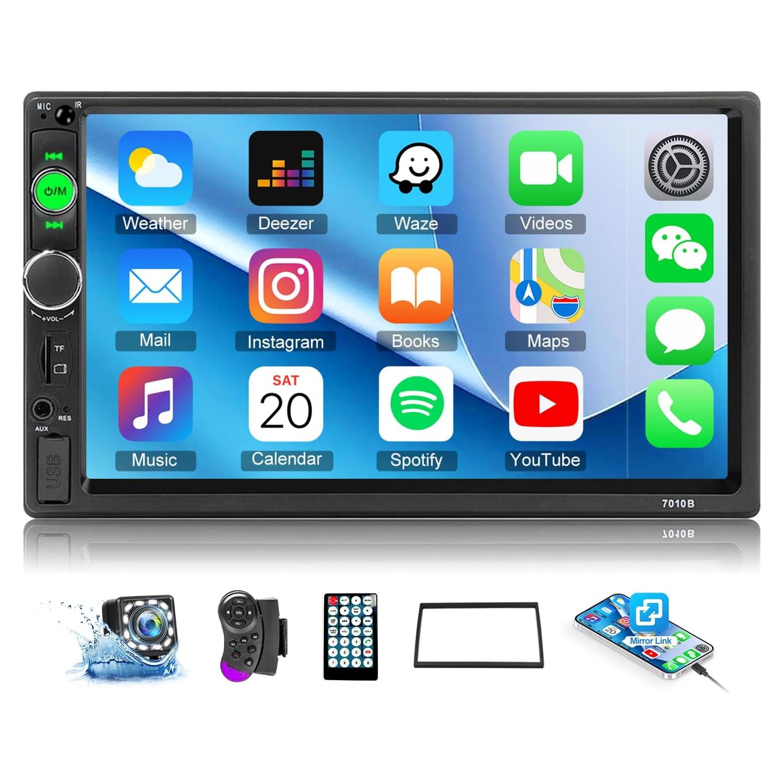 Estéreo de Coche CAMECHO 2 Din 7" HD Bluetooth con Cámara