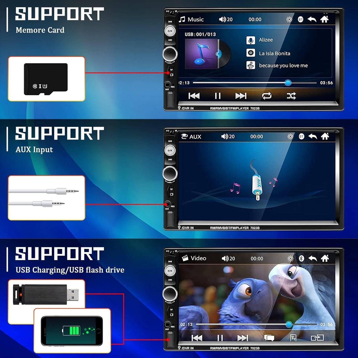 Estéreo de Coche CAMECHO 2 Din 7" HD Bluetooth con Cámara