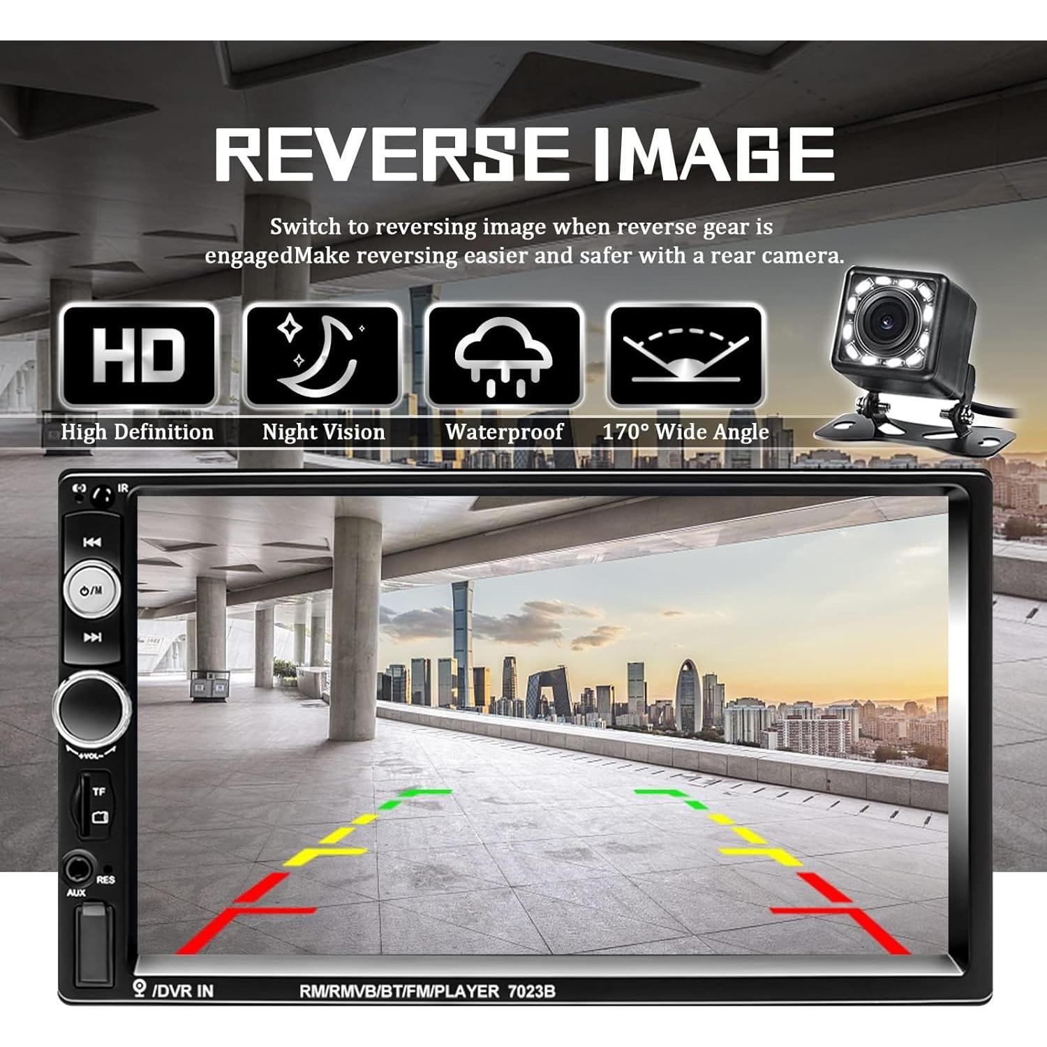 Estéreo de Coche CAMECHO 2 Din 7" HD Bluetooth con Cámara