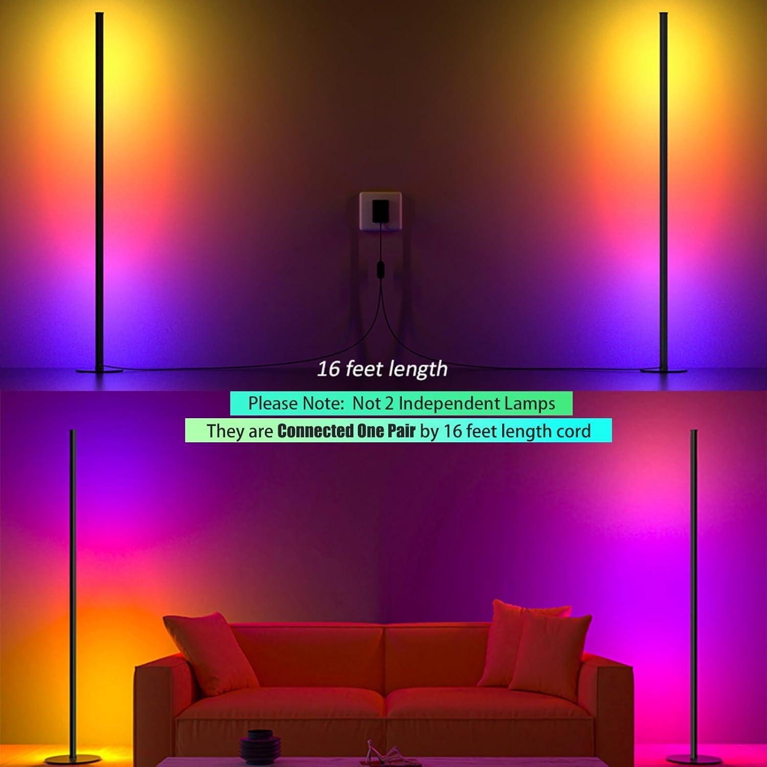 Lámpara de Esquina LED RGB Eastfine 139.7 cm, Control Remoto