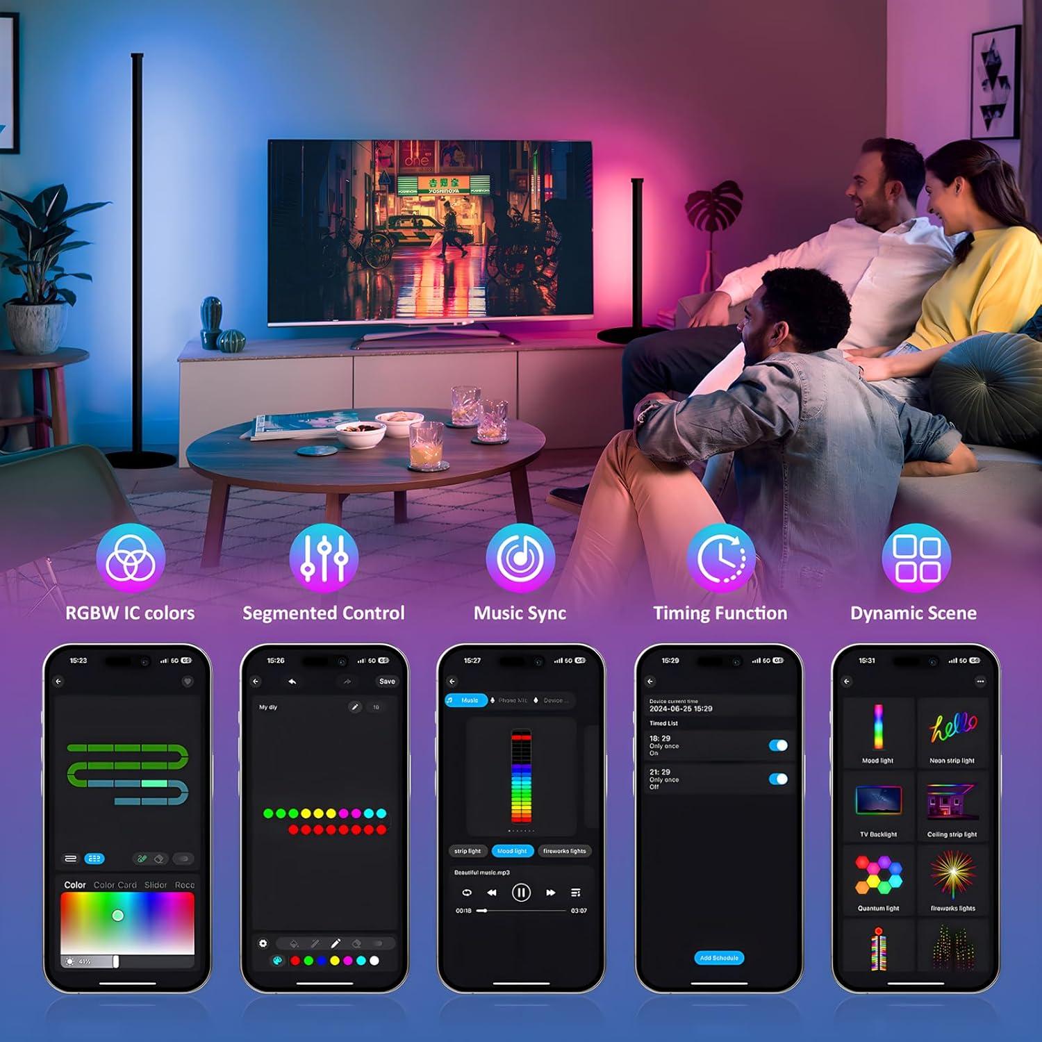 Lámpara de Esquina LED RGB Eastfine 139.7 cm, Control Remoto