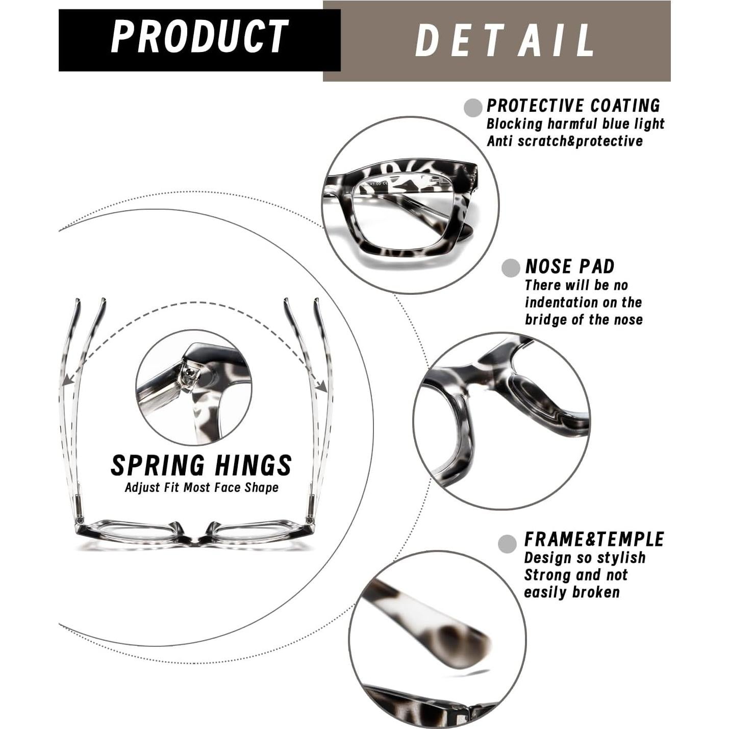 Gafas de lectura Hubeye 3 Pack +2.0 con bloqueo luz azul