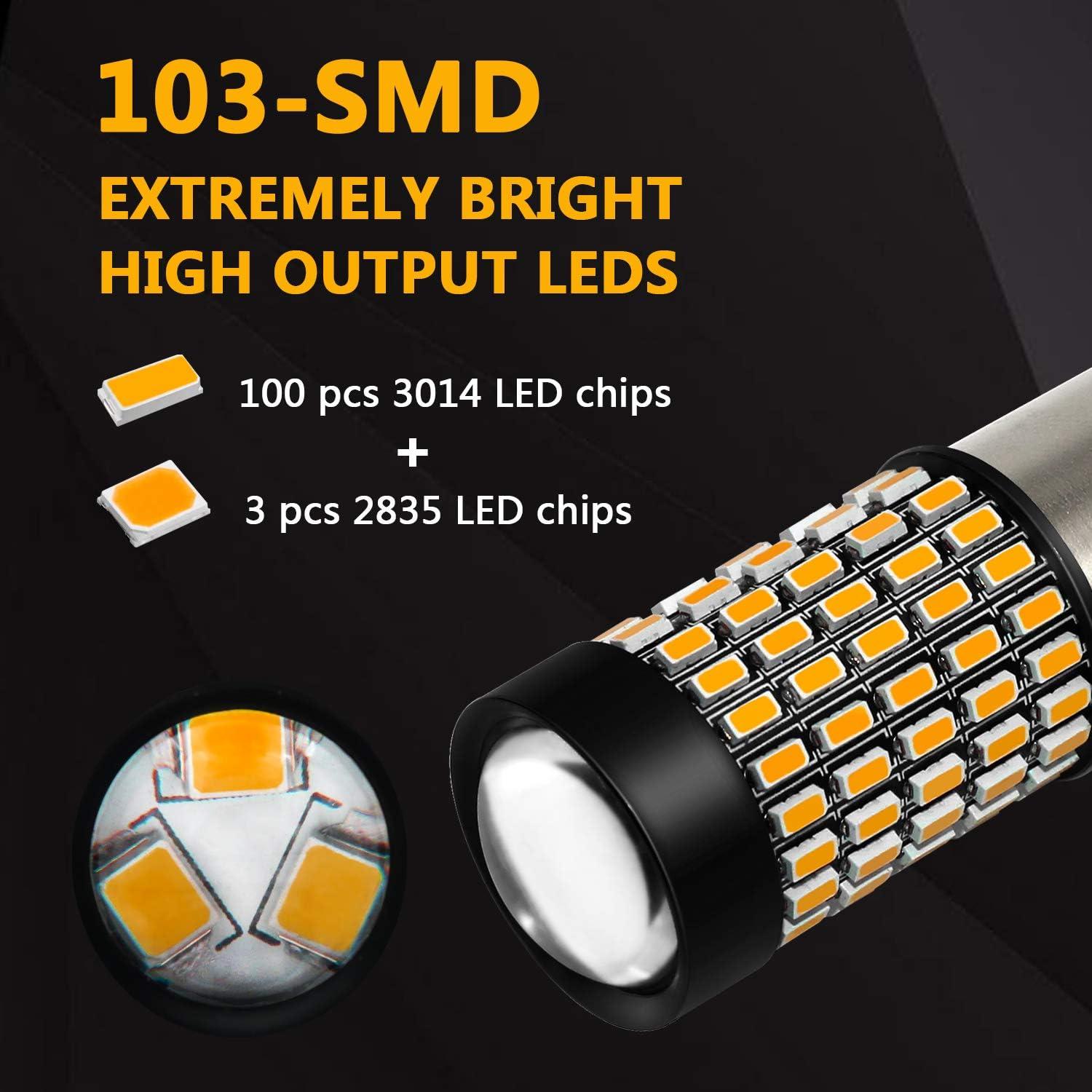 Bombillas LED de Señal de Giro PHINLION 1157 Amarillo Ámbar - Paquete de 2