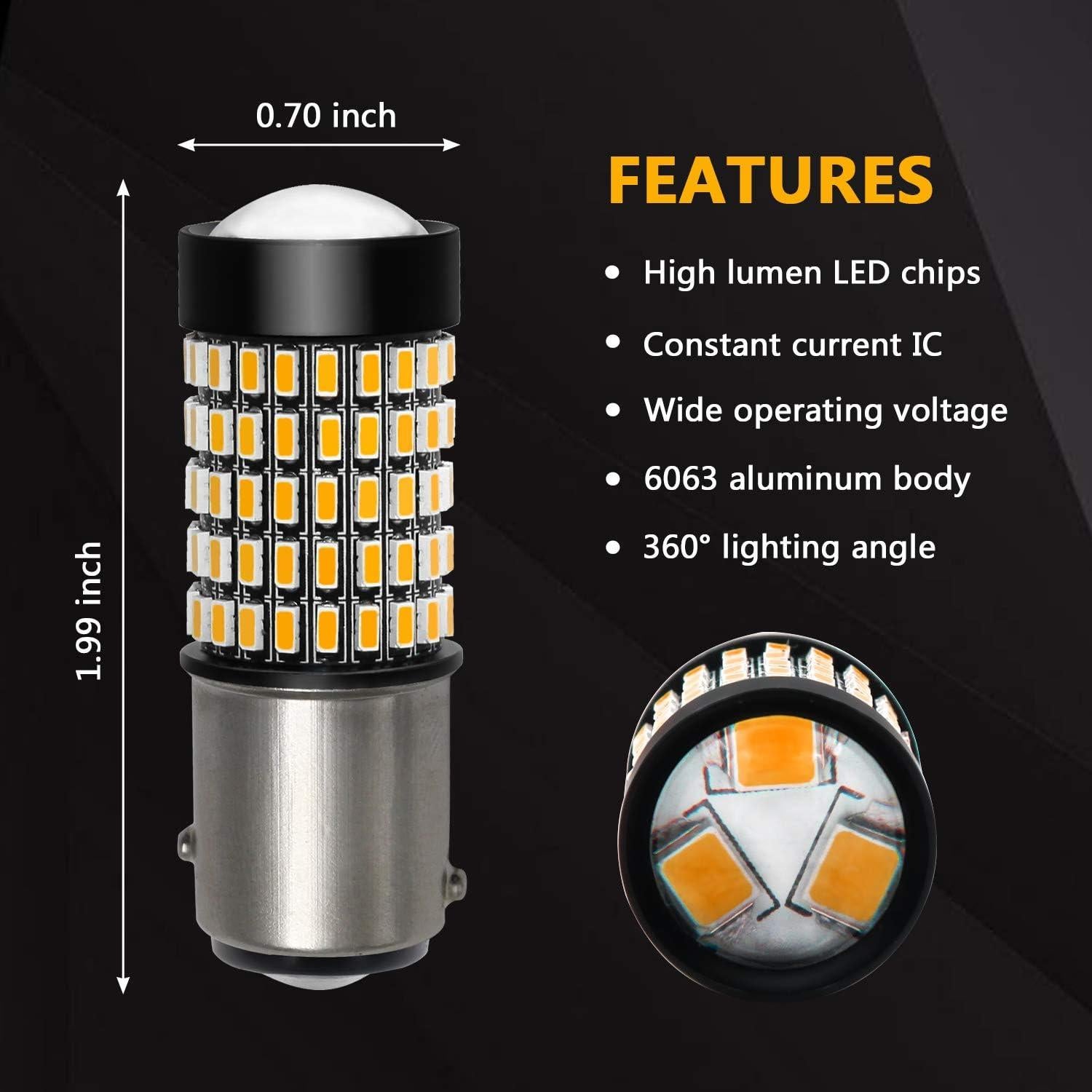 Bombillas LED de Señal de Giro PHINLION 1157 Amarillo Ámbar - Paquete de 2