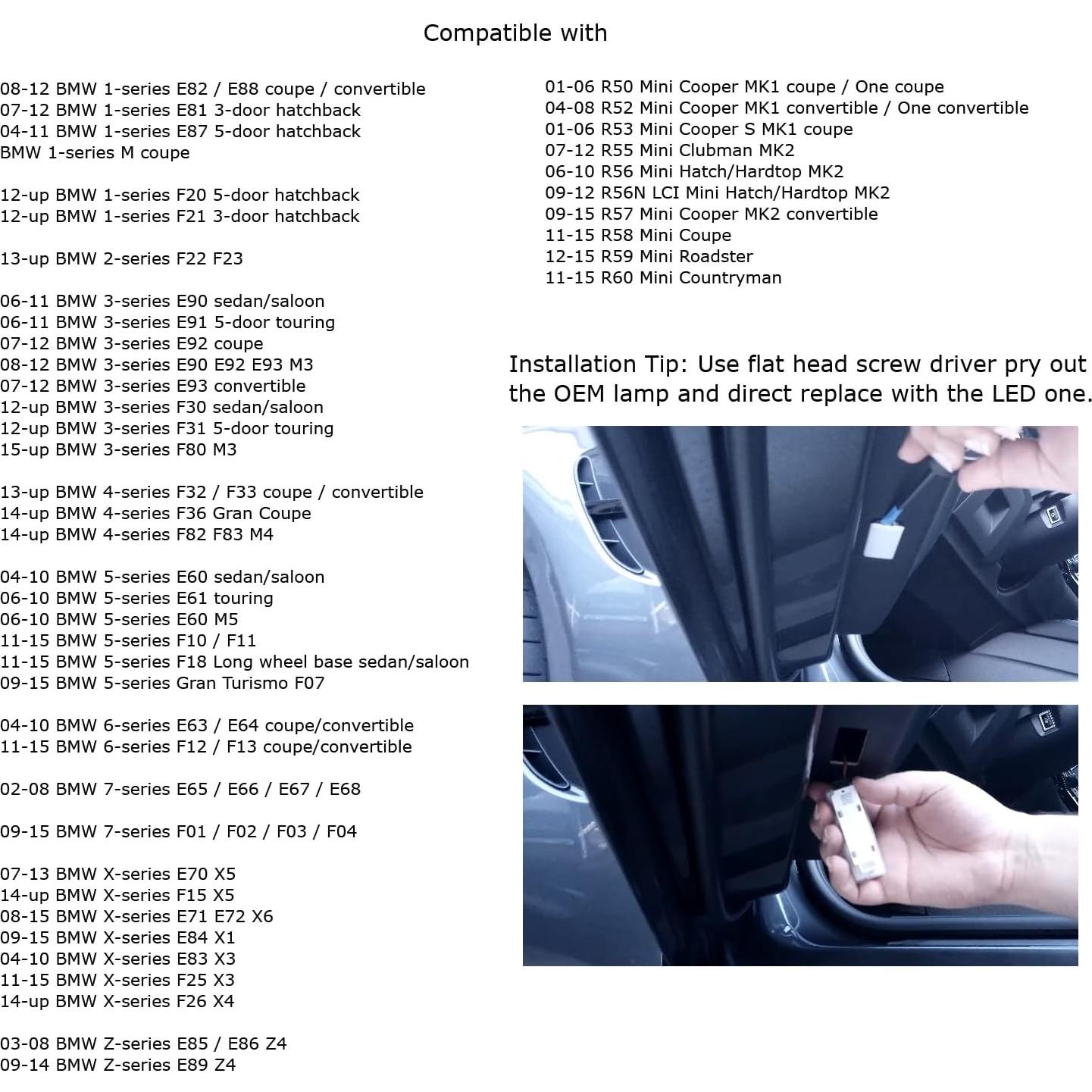 Luz de Cortesía LED iJDMTOY Blanca Xenón para BMW