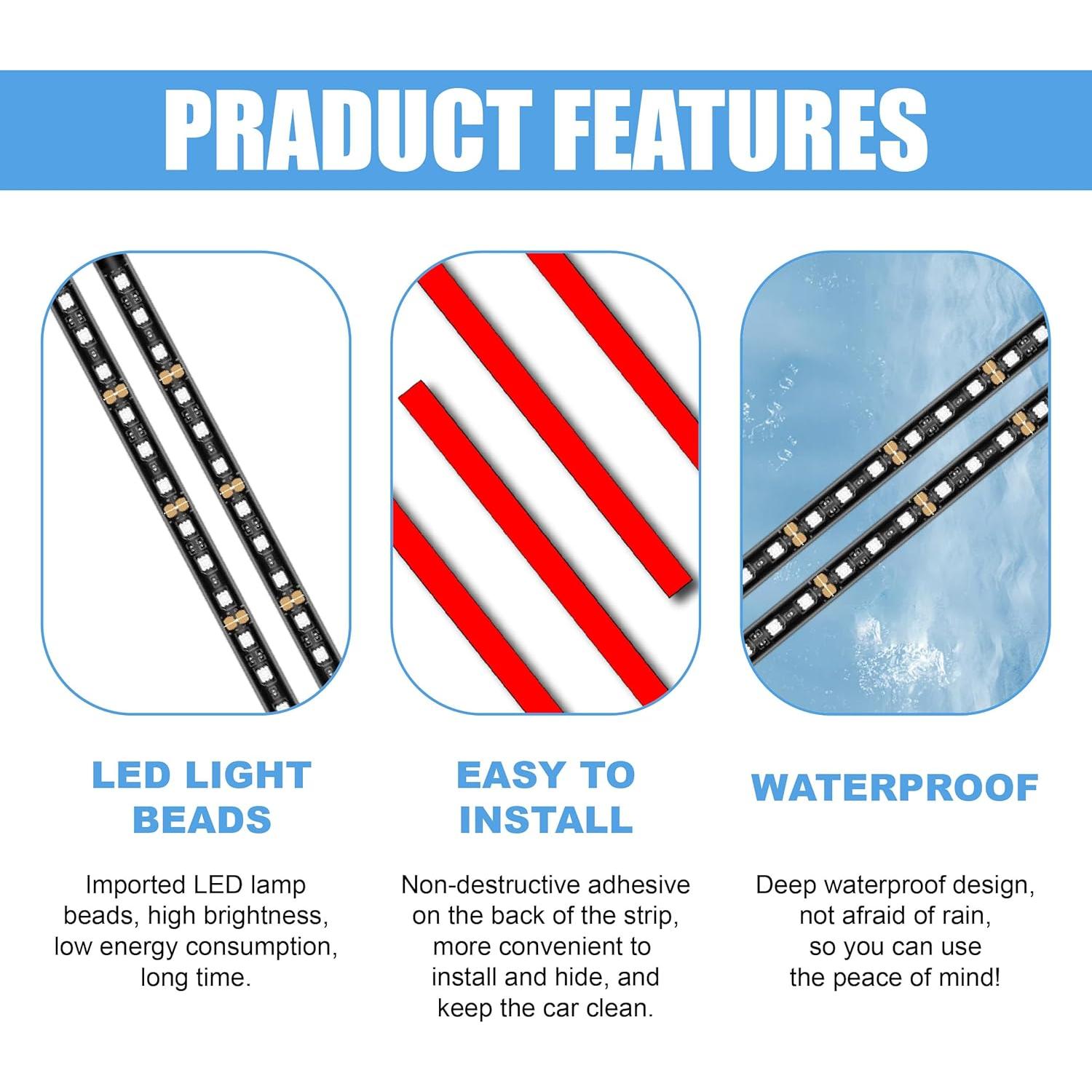 Tira de Luz LED Interior para Auto UHANBUT Azul 22.5 cm