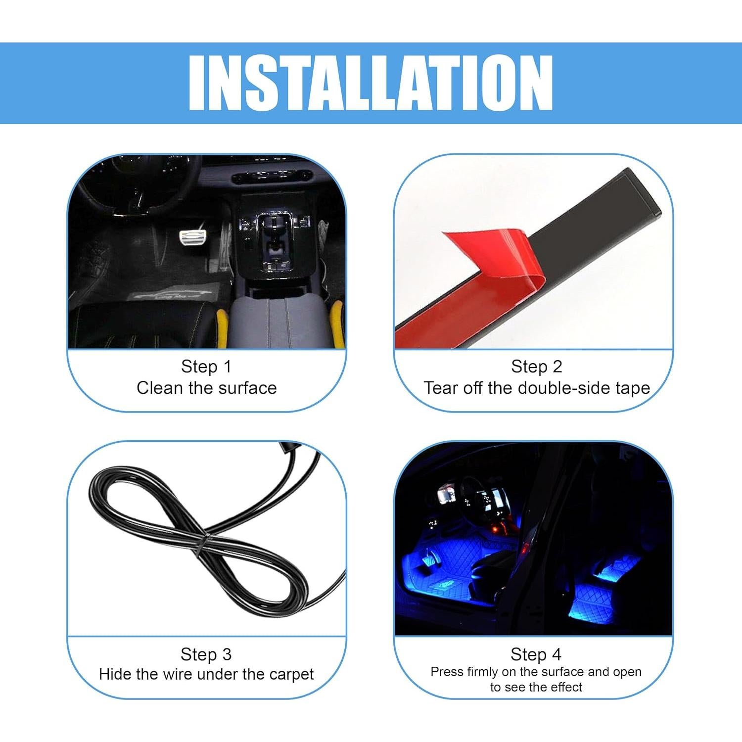 Tira de Luz LED Interior para Auto UHANBUT Azul 22.5 cm