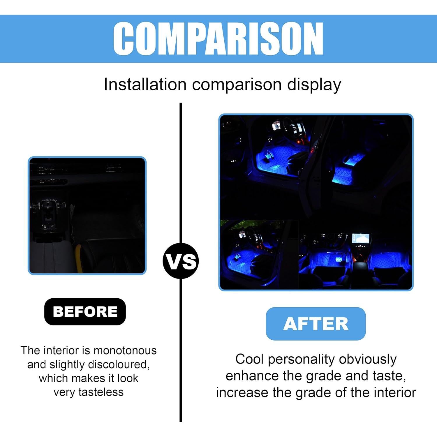 Tira de Luz LED Interior para Auto UHANBUT Azul 22.5 cm