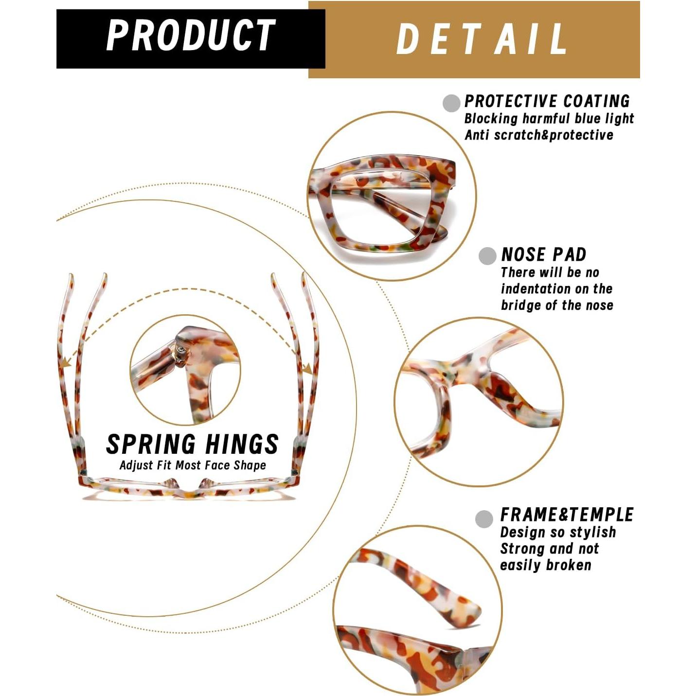 Gafas de Lectura Hubeye Estilo Oprah +2.5 Dioptrías Bloqueo Luz Azul
