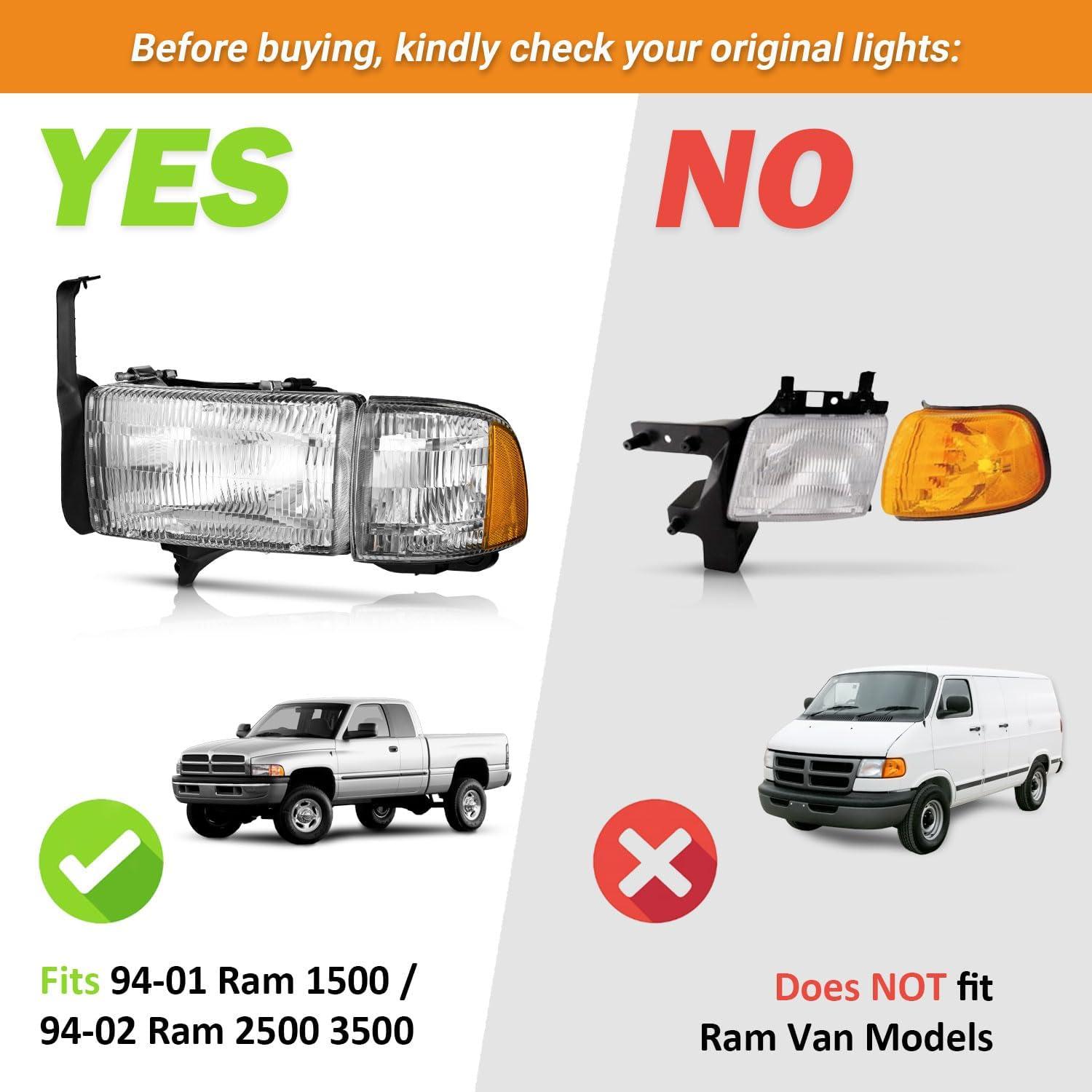 Faros para Dodge Ram 1500 2500 3500 1994-2001 KarSpareHub