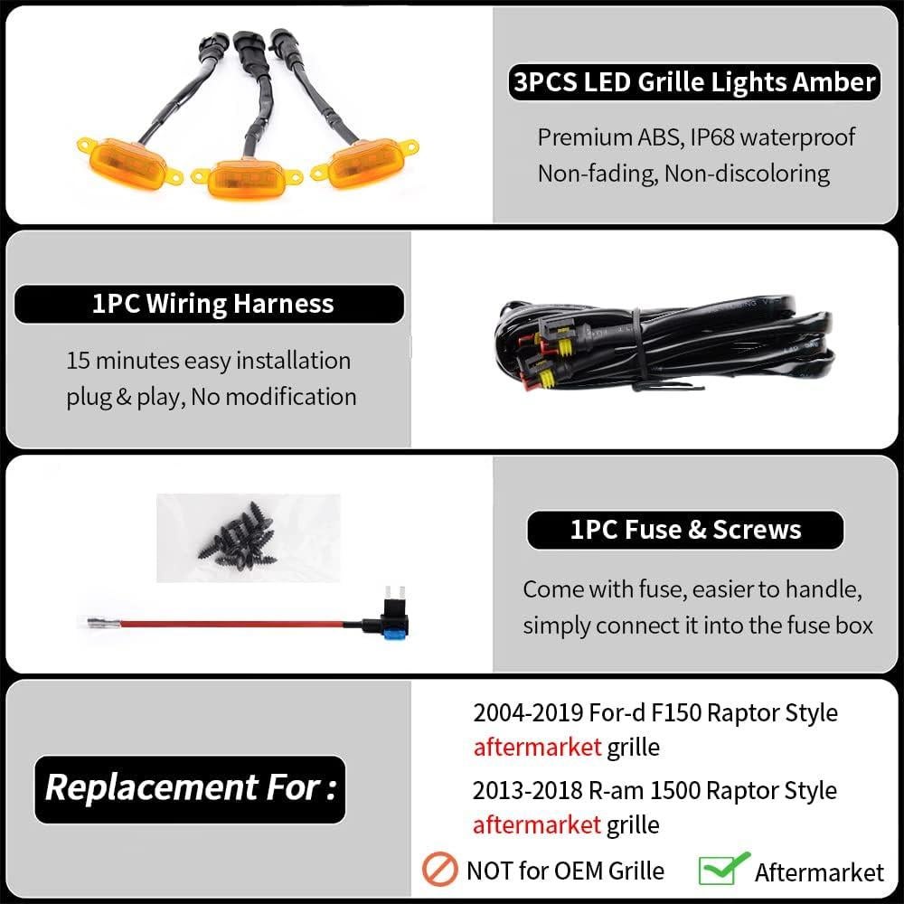 Luces de Rejilla LED AUXLIGHT Ámbar 3PCS para F150 y RAM 1500